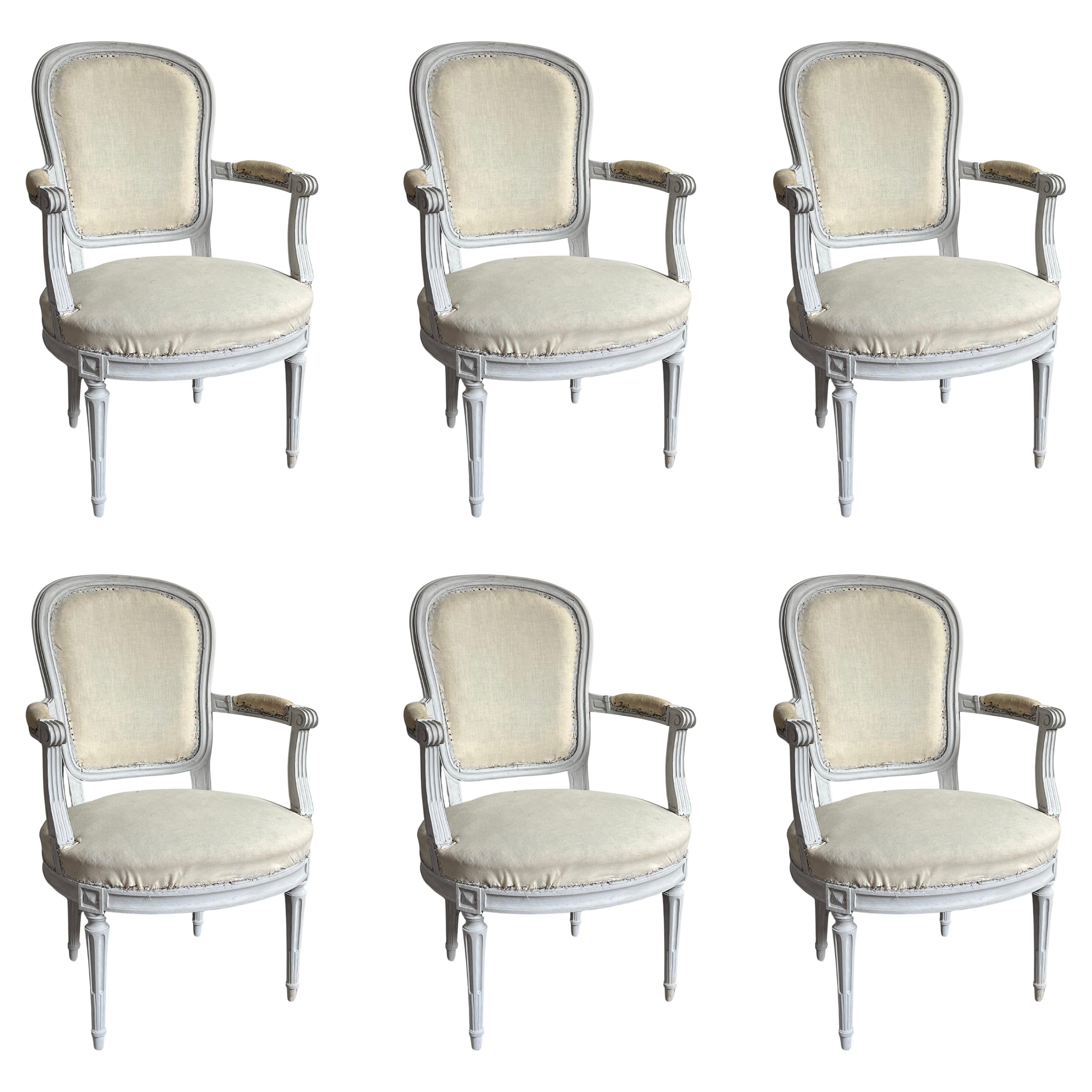Set of 6 Louis XVI Fauteuils Signed “F. Lapierre a Lyon”