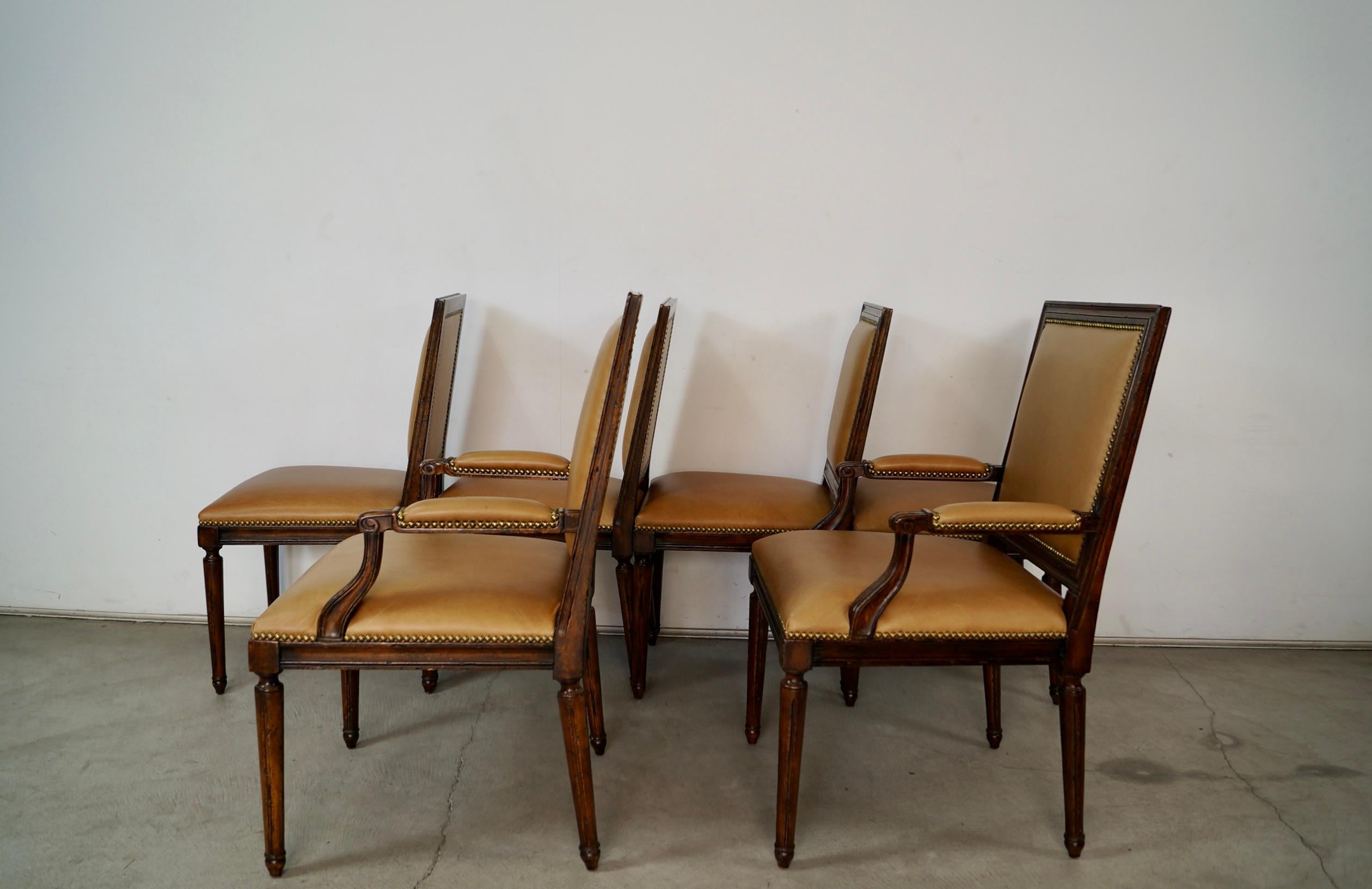 Set of 6 Louis XVI Leather Dining Chair Set by Ralph Lauren for Henredon im Zustand „Gut“ im Angebot in Burbank, CA