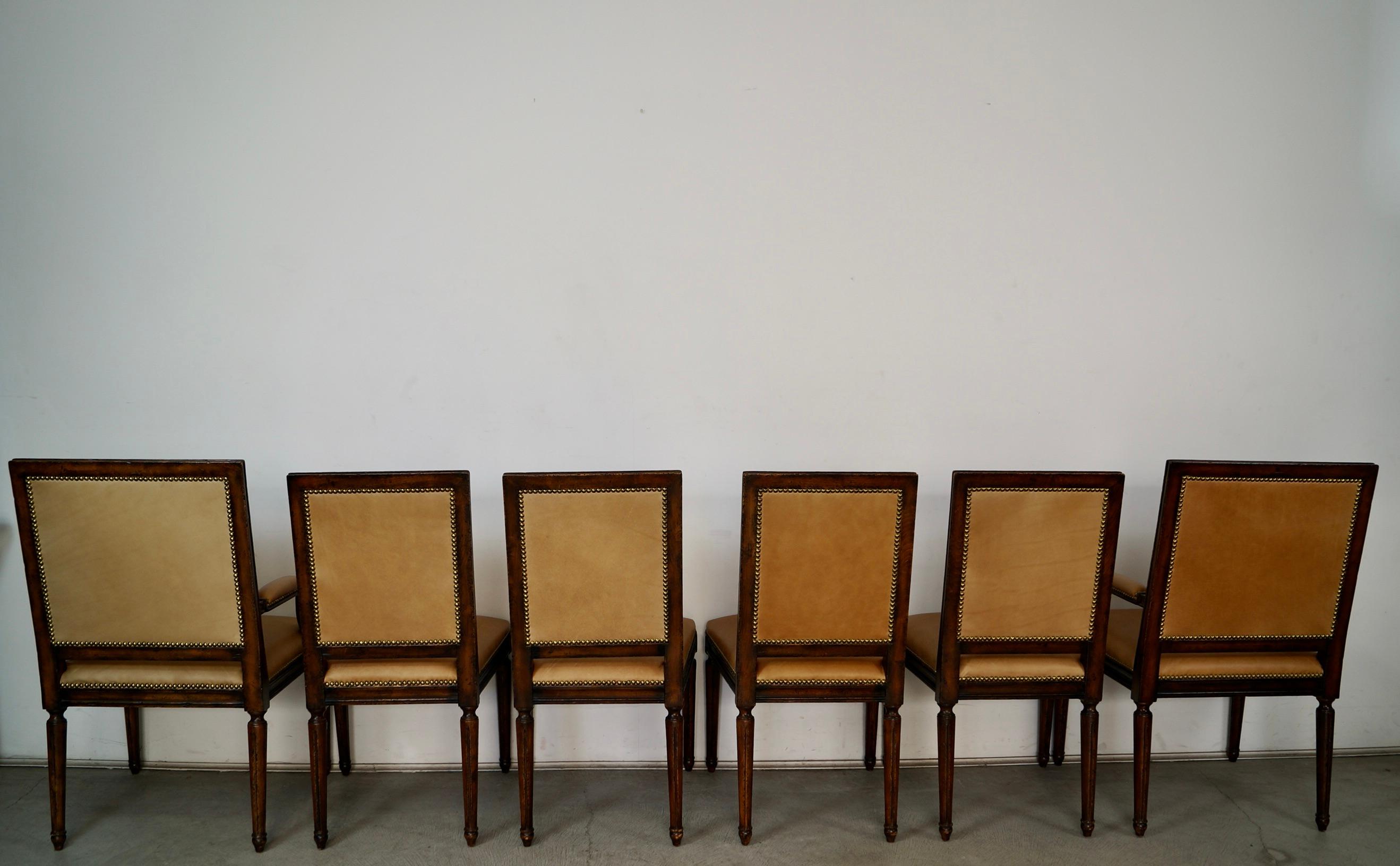 Set of 6 Louis XVI Leather Dining Chair Set by Ralph Lauren for Henredon (21. Jahrhundert und zeitgenössisch) im Angebot