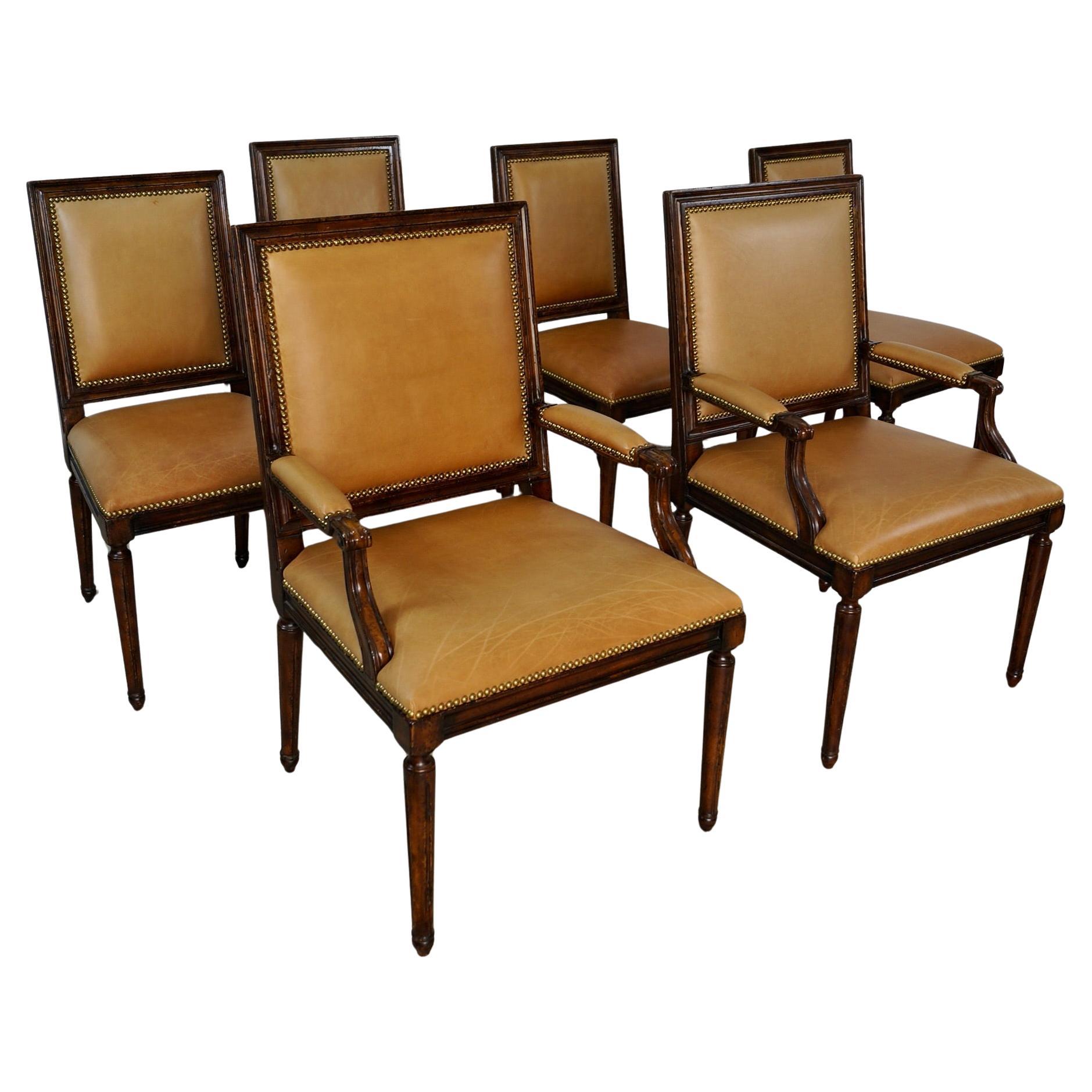 Set of 6 Louis XVI Leather Dining Chair Set by Ralph Lauren for Henredon im Angebot