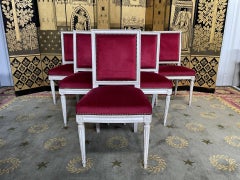 Set of 6 Louis XVI style chairs red velvet