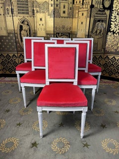 Set of 6 Louis XVI style chairs red velvet