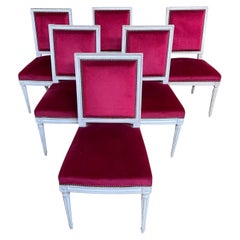 Set of 6 Louis XVI style chairs red velvet