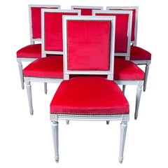 Set of 6 Louis XVI style chairs red velvet
