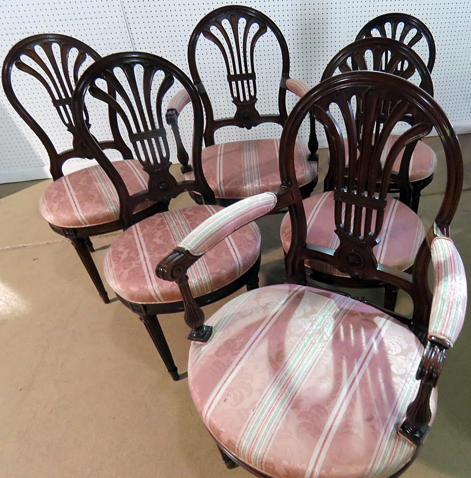 Upholstery Set of 6 Louis XVI Style Dining Chairs Attributed to Jansen For Sale