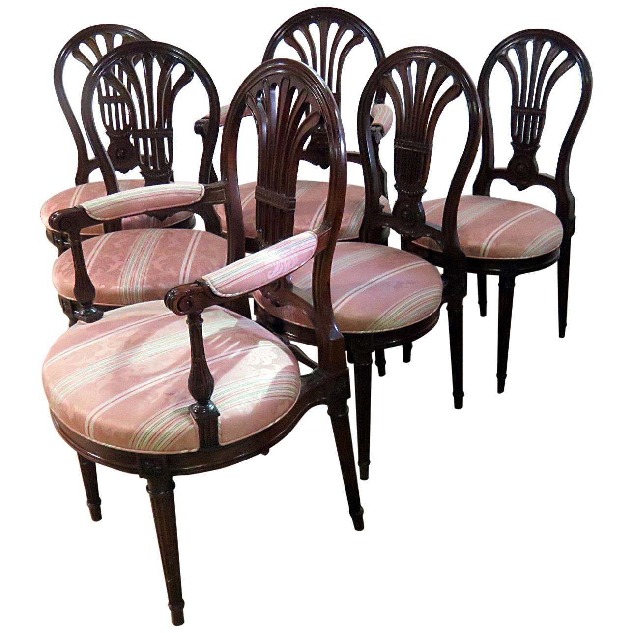 Set of 6 Louis XVI Style Dining Chairs Attributed to Jansen