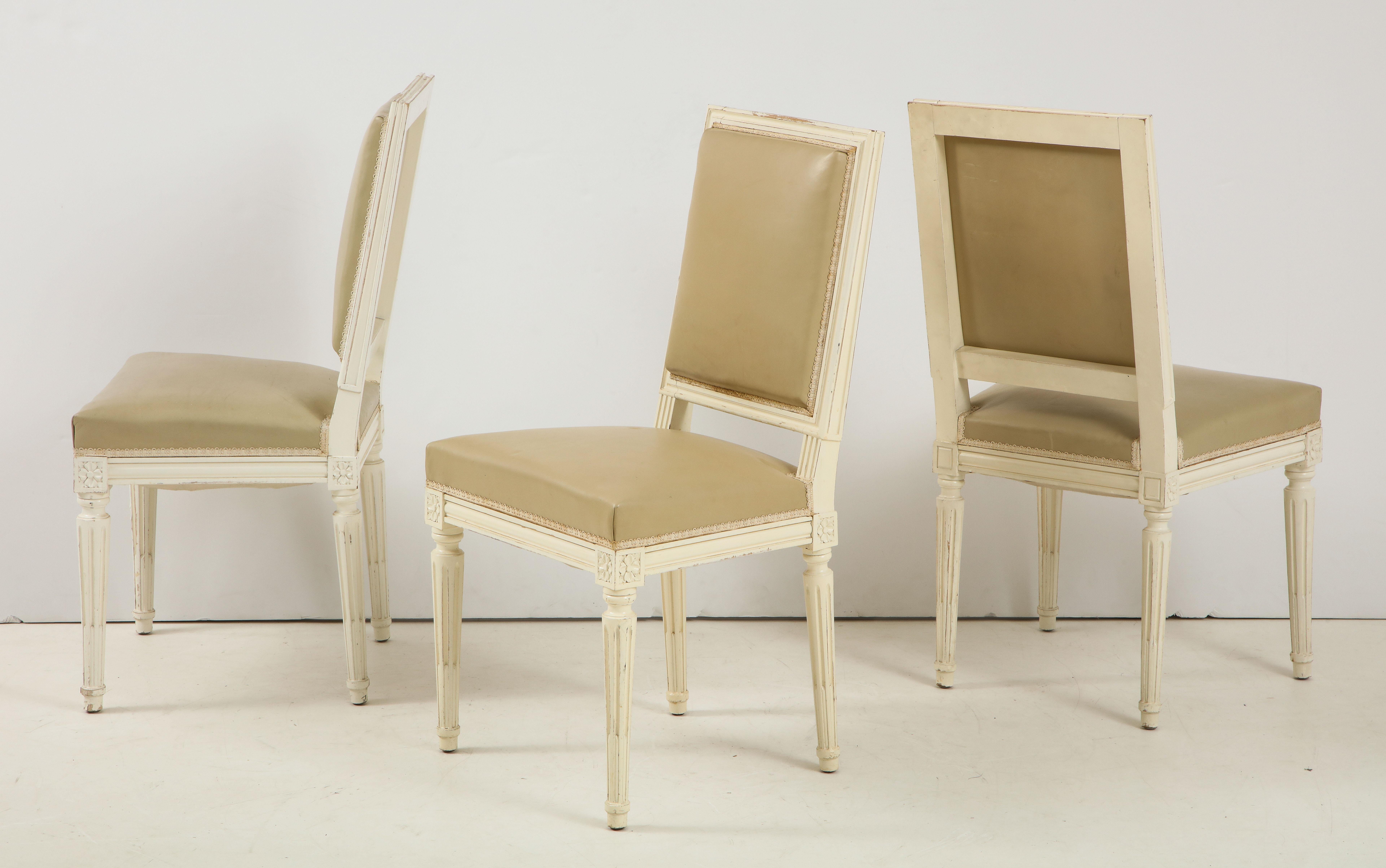 Set of 6 Louis XVI Style Dining Chairs in a Taupe Leather 6