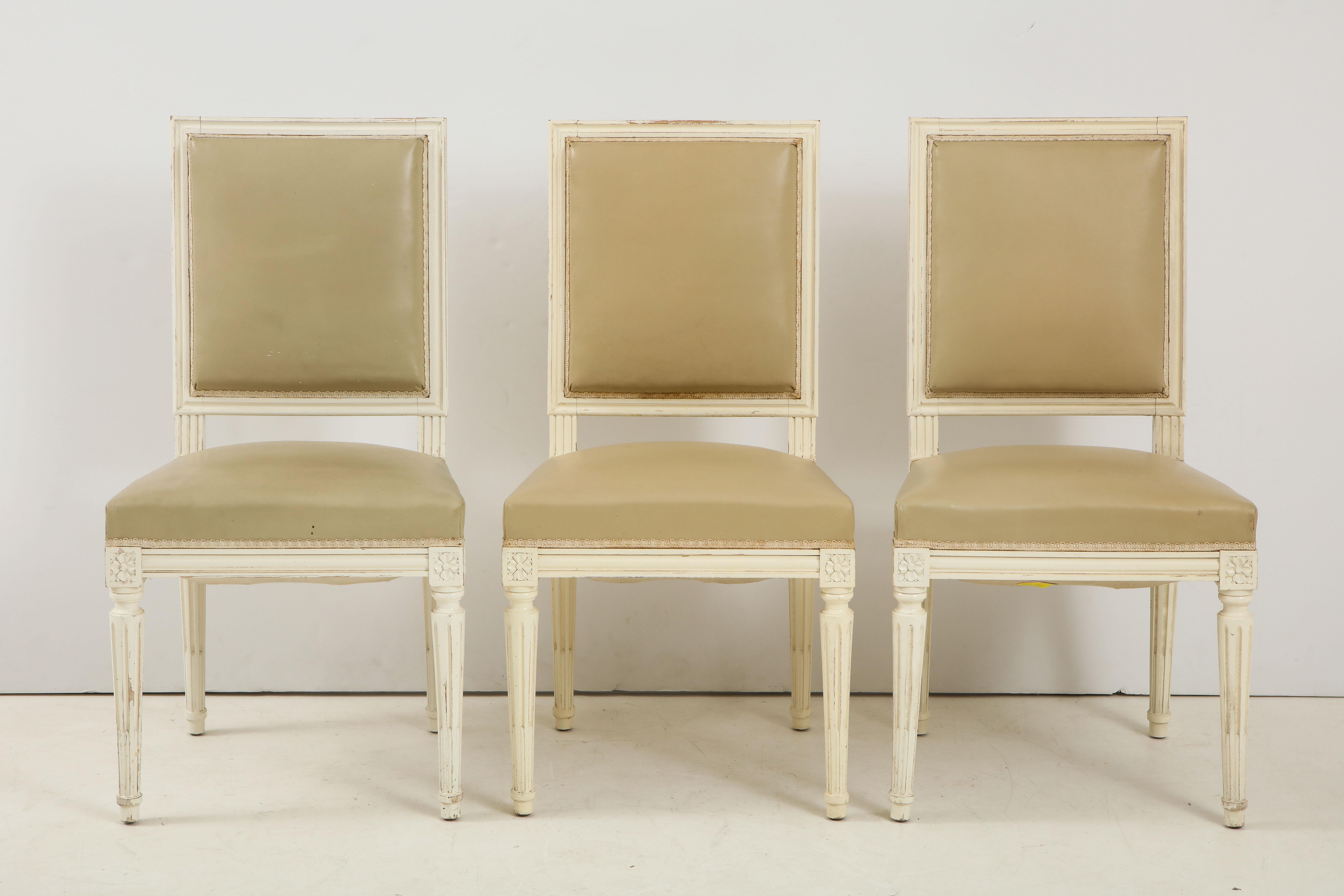 Set of 6 Louis XVI Style Dining Chairs in a Taupe Leather 2