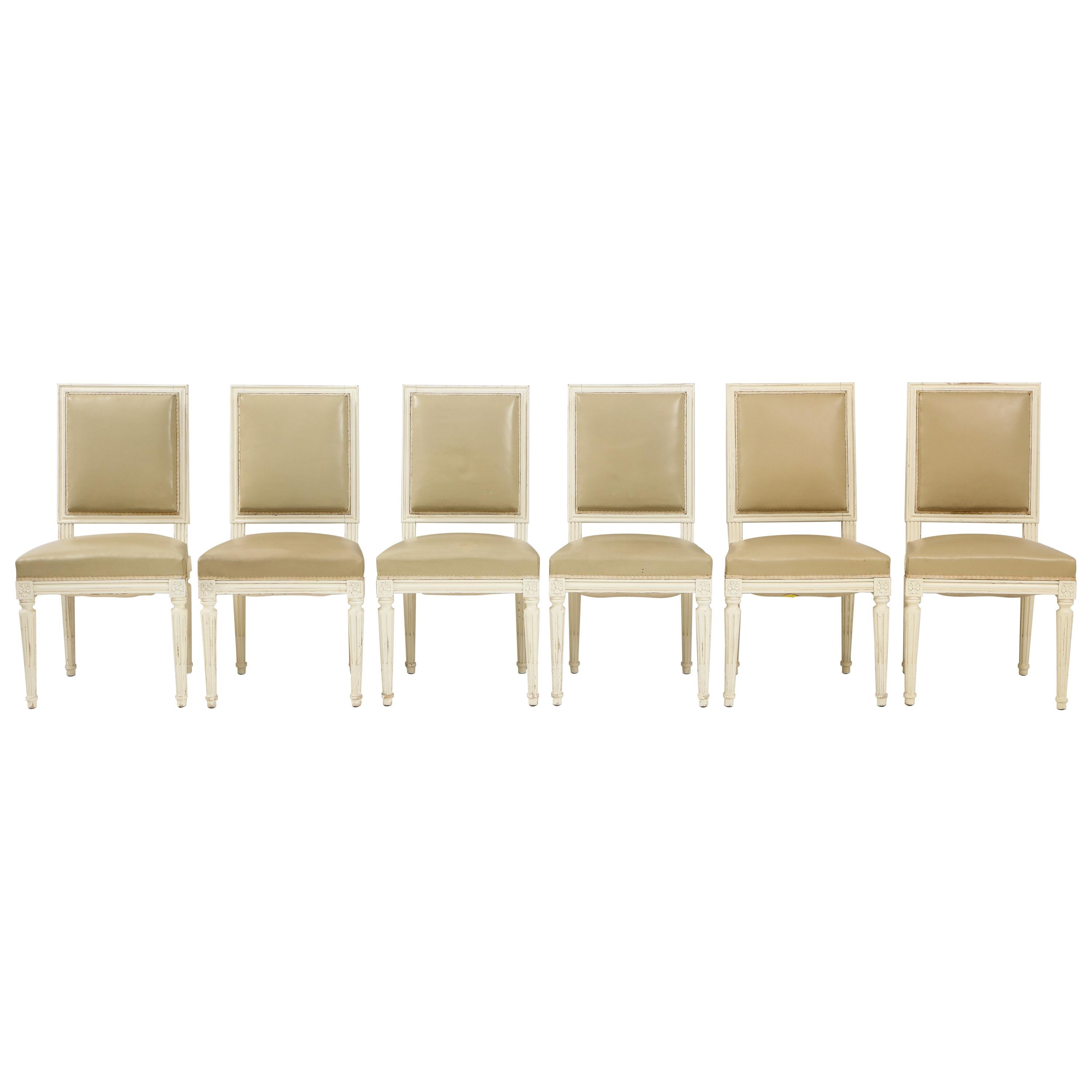 Set of 6 Louis XVI Style Dining Chairs in a Taupe Leather