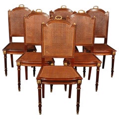 Set of 6 Louis XVI Style Dore Bronze Mounted Dining Chairs