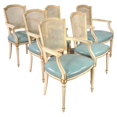 Set of 6 Louis XVI Style Painted Dining Chairs with Cane Backs