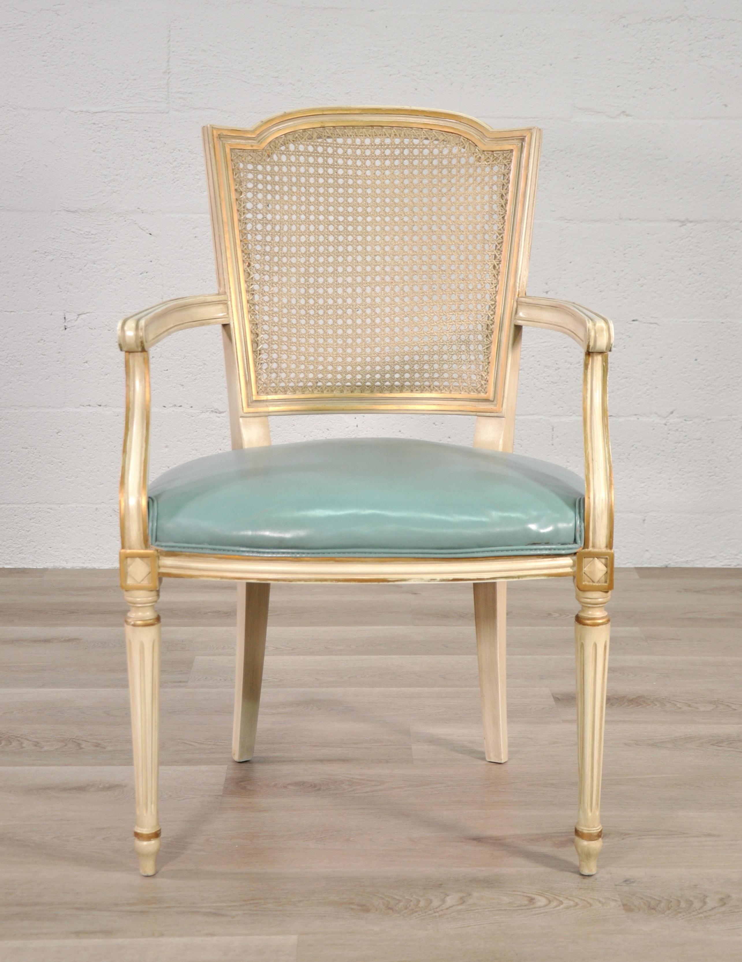 American Set of 6 Louis XVI Style Painted Dining Chairs with Cane Backs