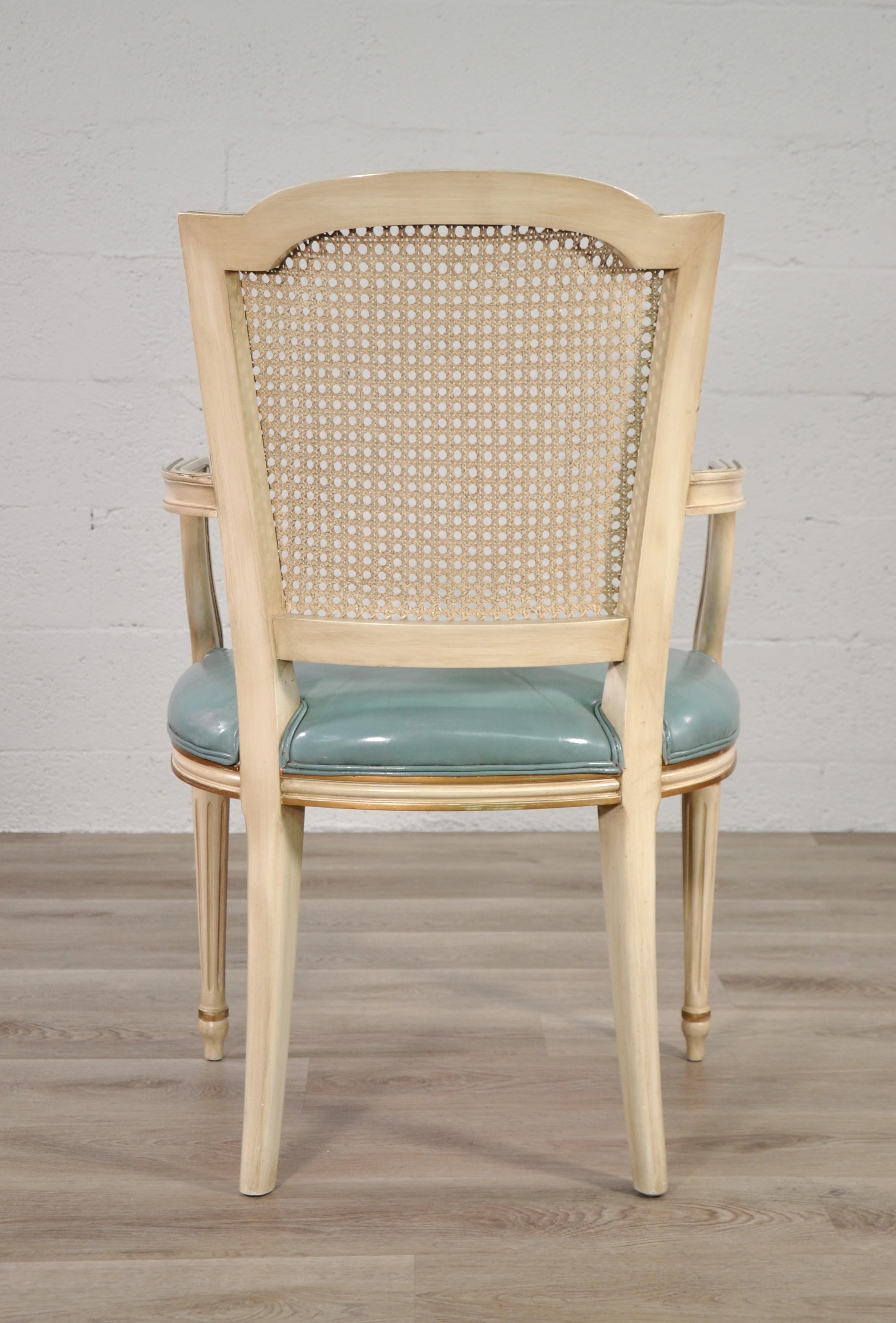 Set of 6 Louis XVI Style Painted Dining Chairs with Cane Backs In Good Condition In Miami, FL