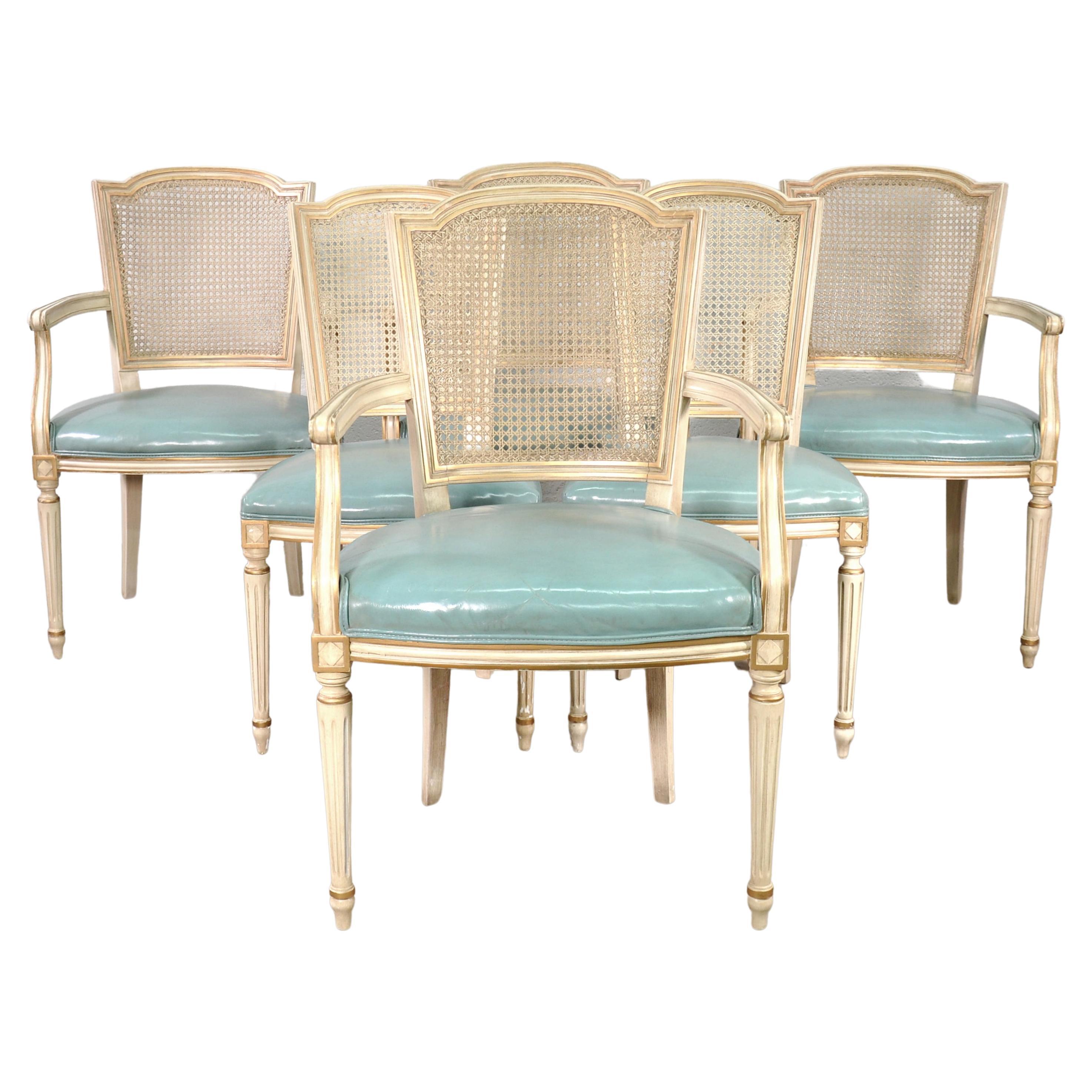 Set of 6 Louis XVI Style Painted Dining Chairs with Cane Backs