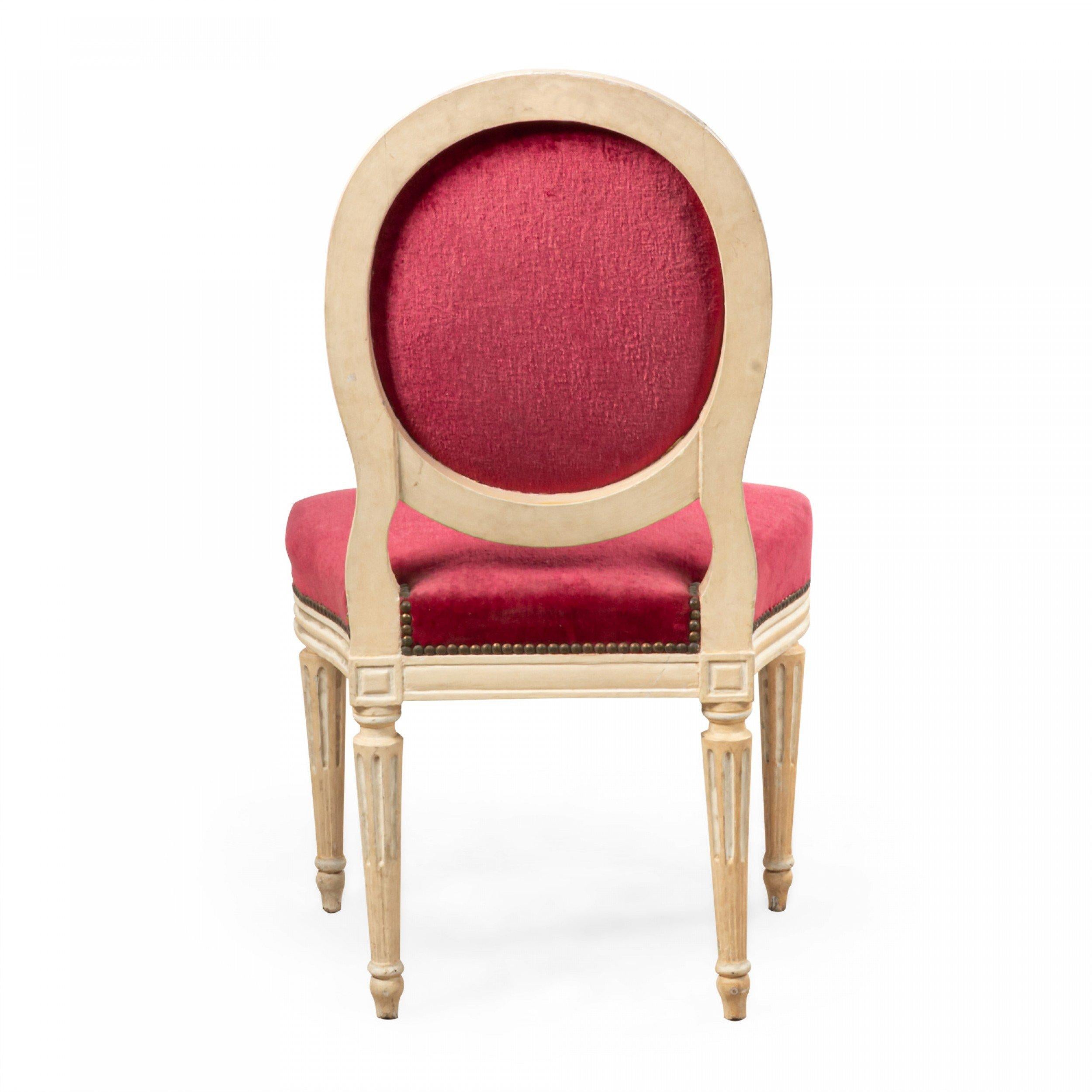 Set of 6 Louis XVI Style Painted Red Upholstered Dining Chairs In Good Condition In New York, NY