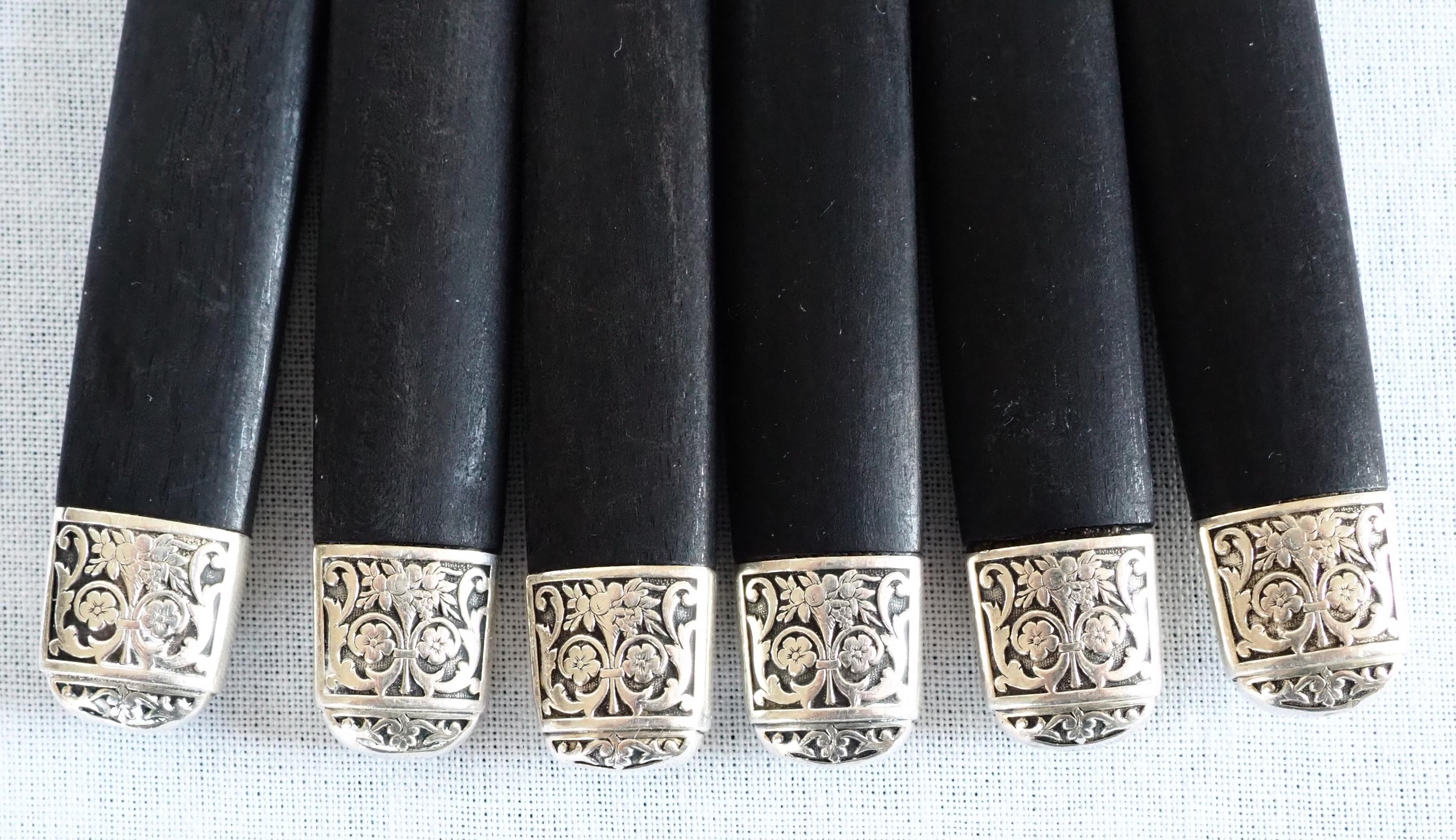 Argento 925 Set di 6 coltelli in argento sterling in stile Luigi XVI, XIX secolo in vendita