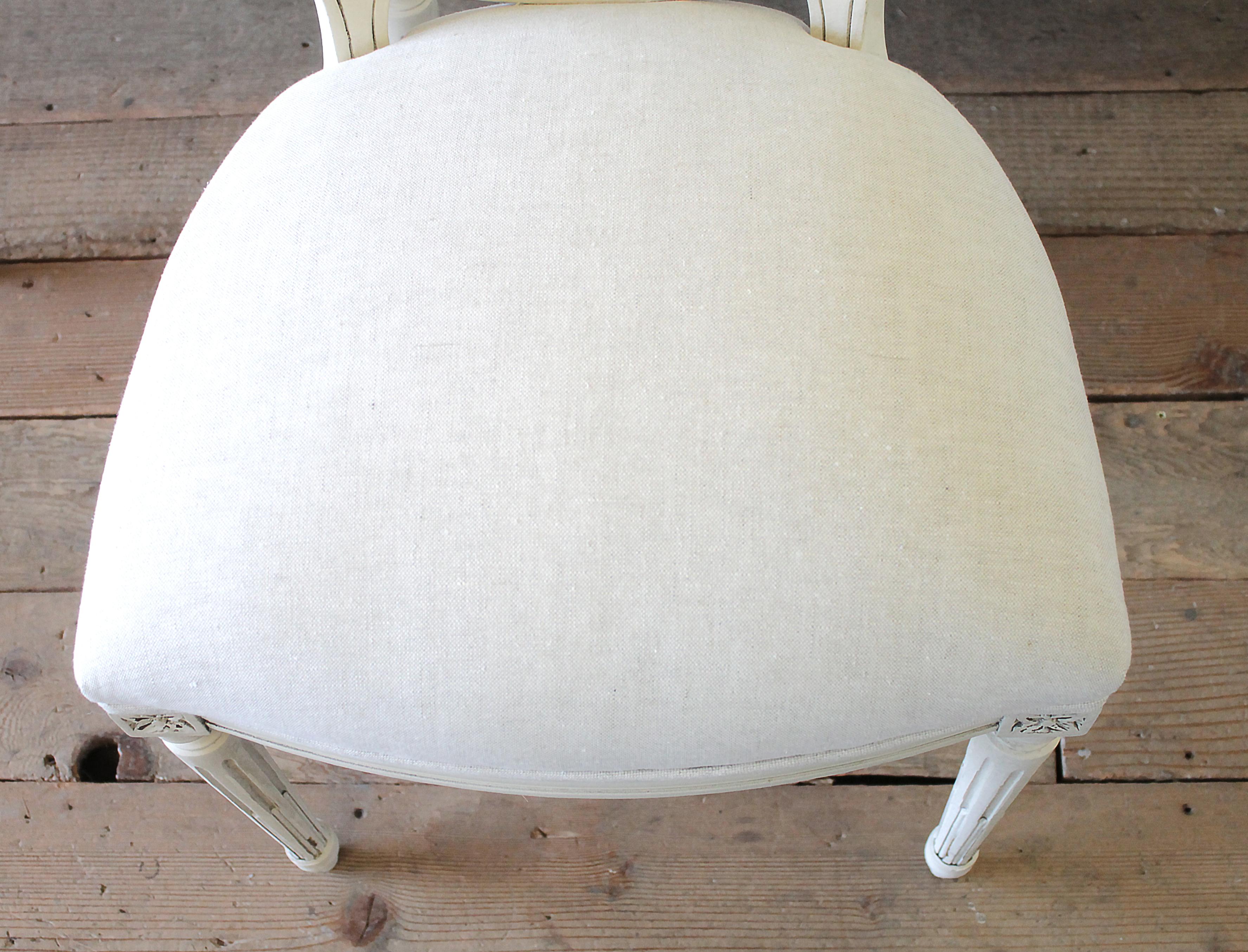 Set of 6 Louis XVI Style White Painted and Upholstered Dining Chairs 2
