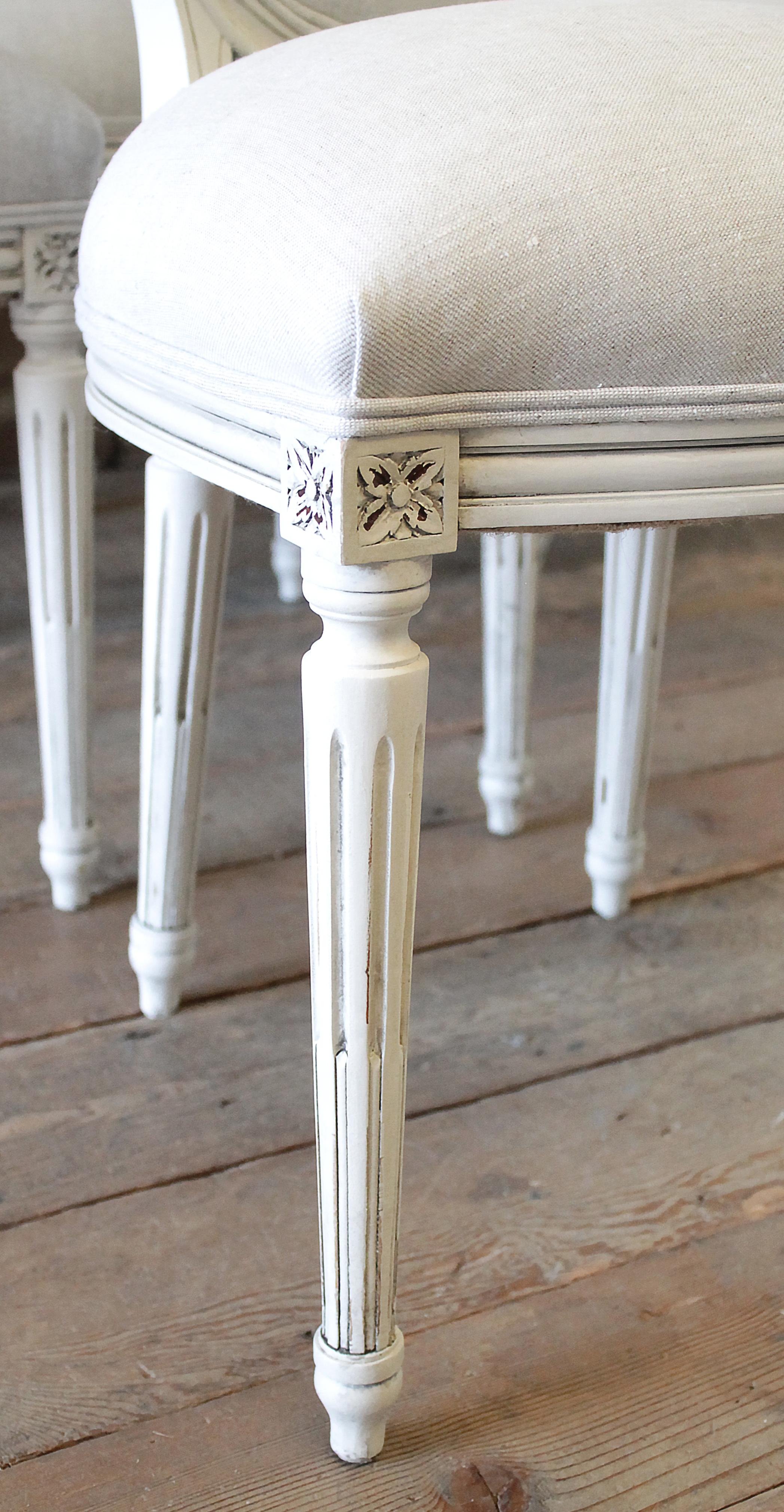 Set of 6 Louis XVI Style White Painted and Upholstered Dining Chairs 3