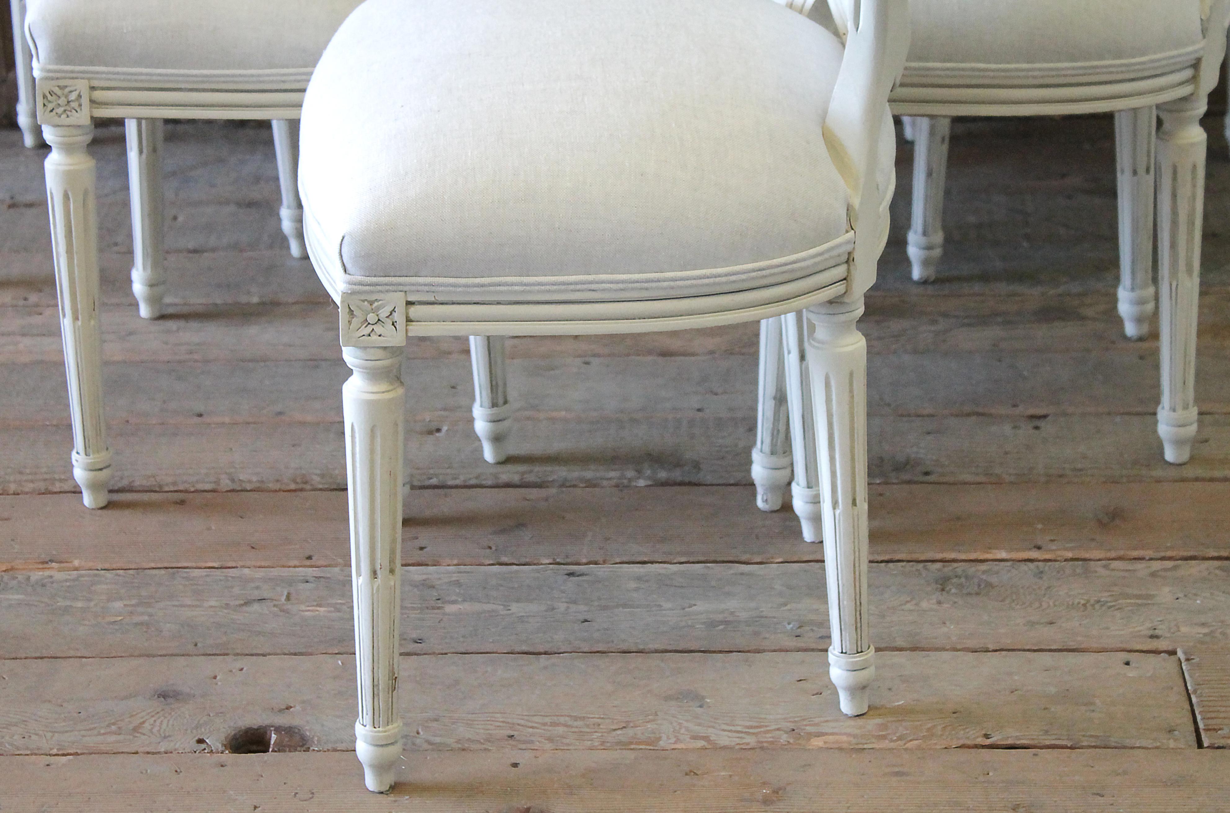 Set of 6 Louis XVI Style White Painted and Upholstered Dining Chairs 4