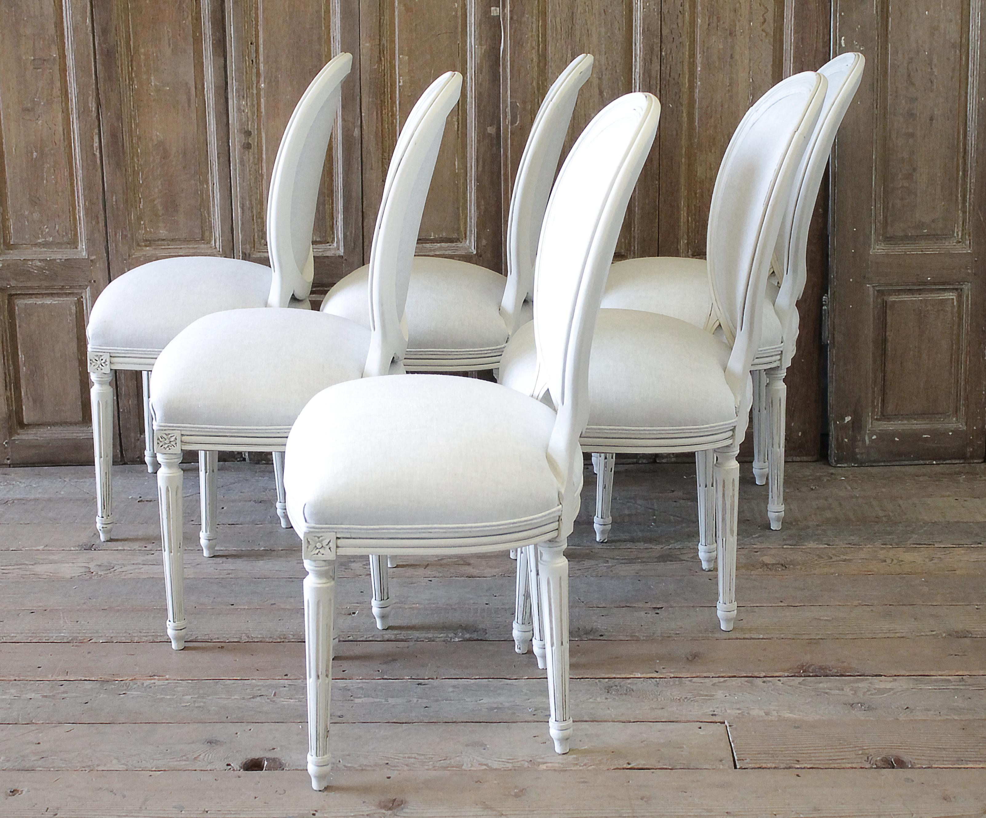 Set of 6 Louis XVI Style White Painted and Upholstered Dining Chairs 5