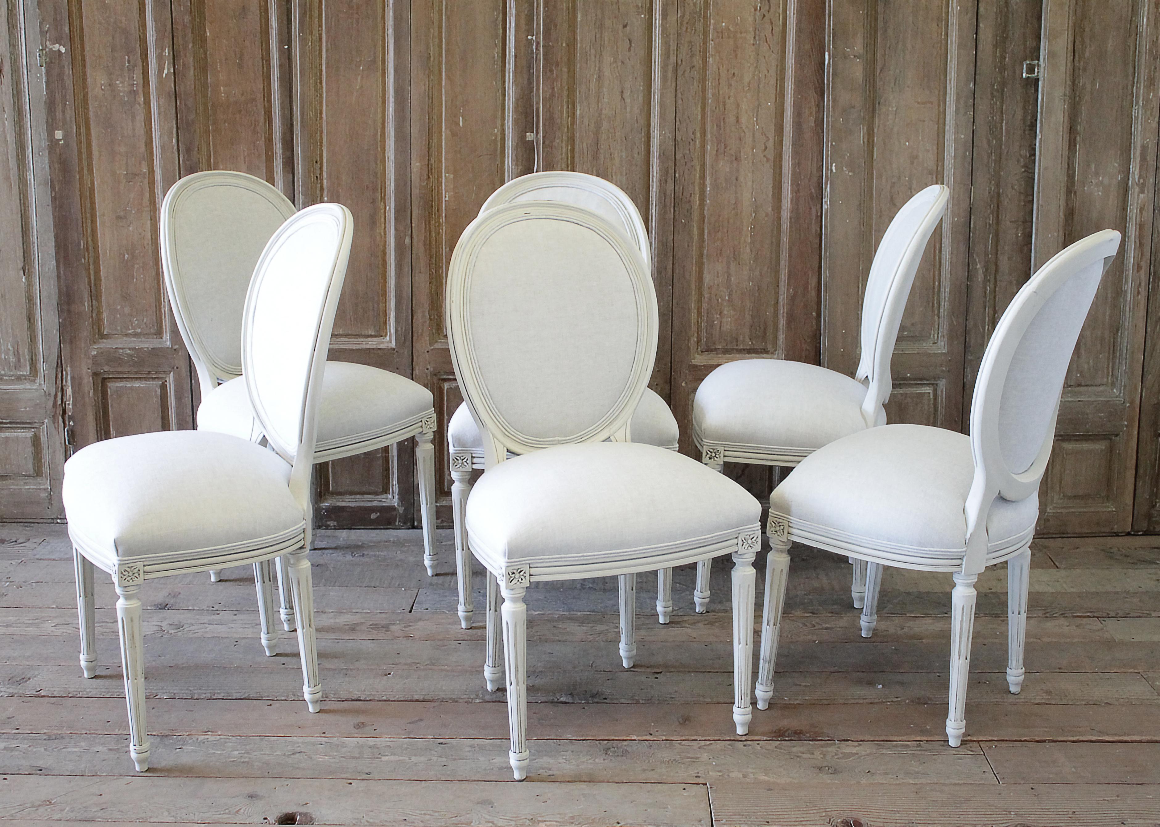 Set of 6 Louis XVI Style White Painted and Upholstered Dining Chairs 8