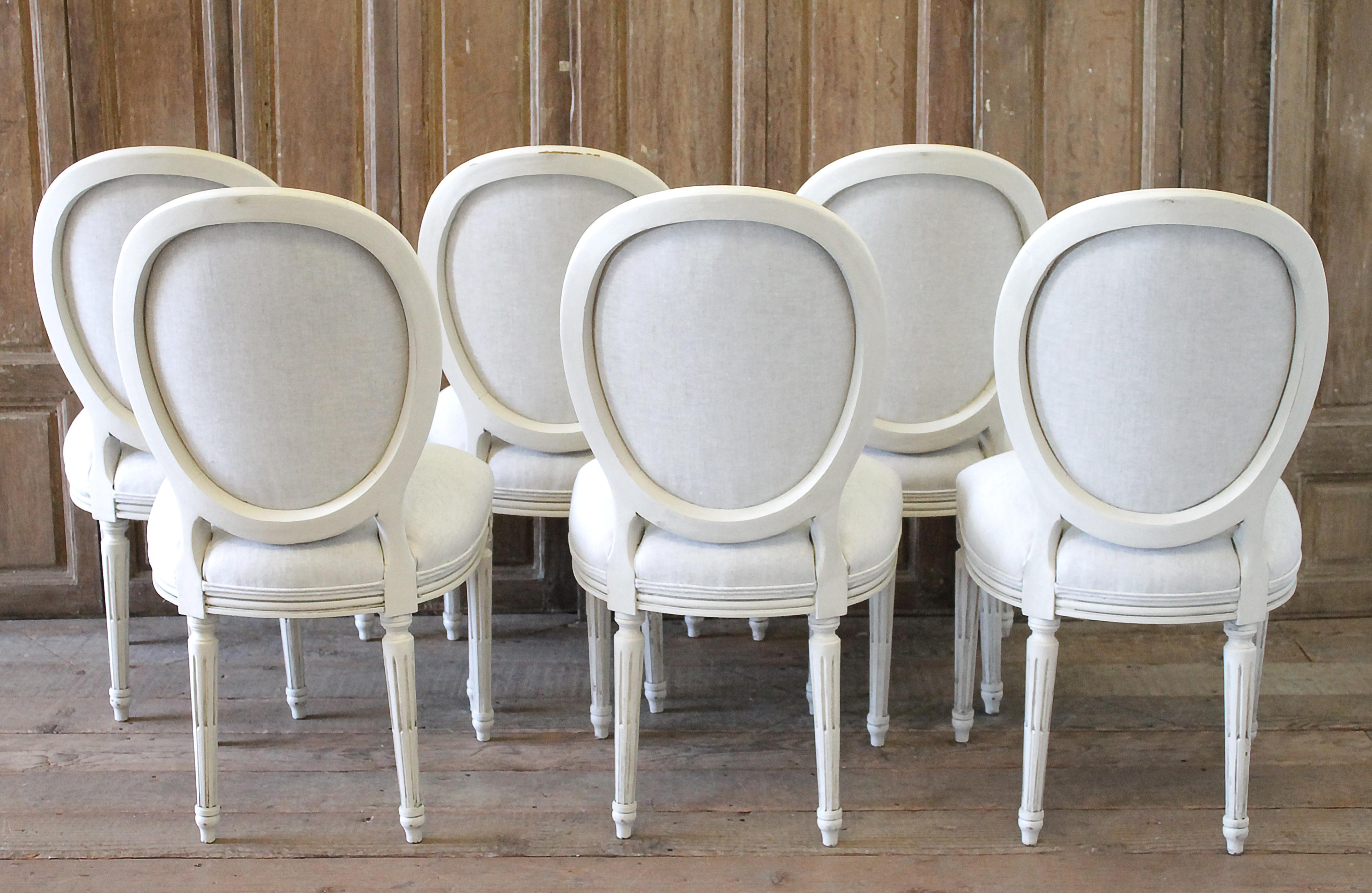 Set of 6 Louis XVI Style White Painted and Upholstered Dining Chairs 9