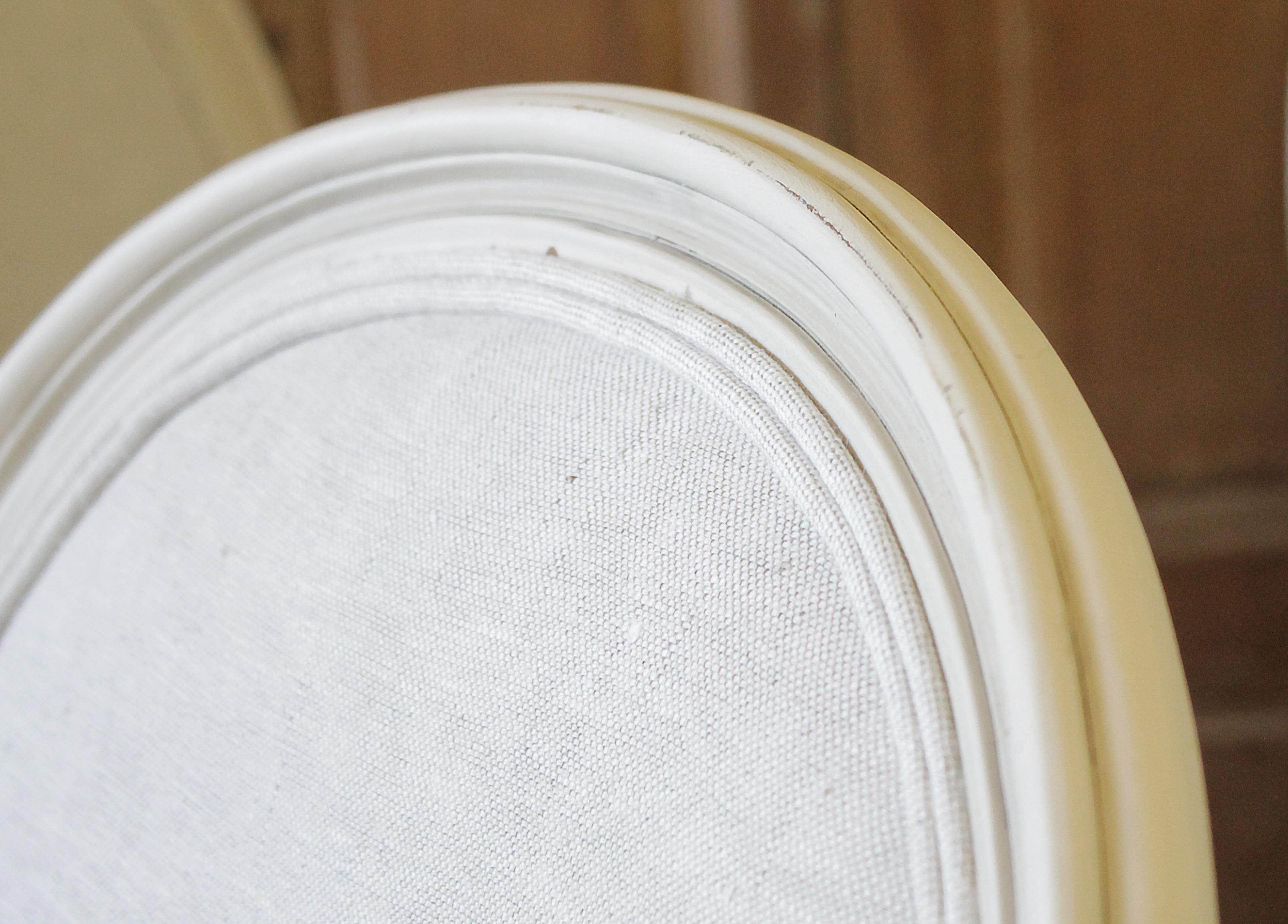 Set of 6 Louis XVI Style White Painted and Upholstered Dining Chairs In Good Condition In Old Town Orange, CA
