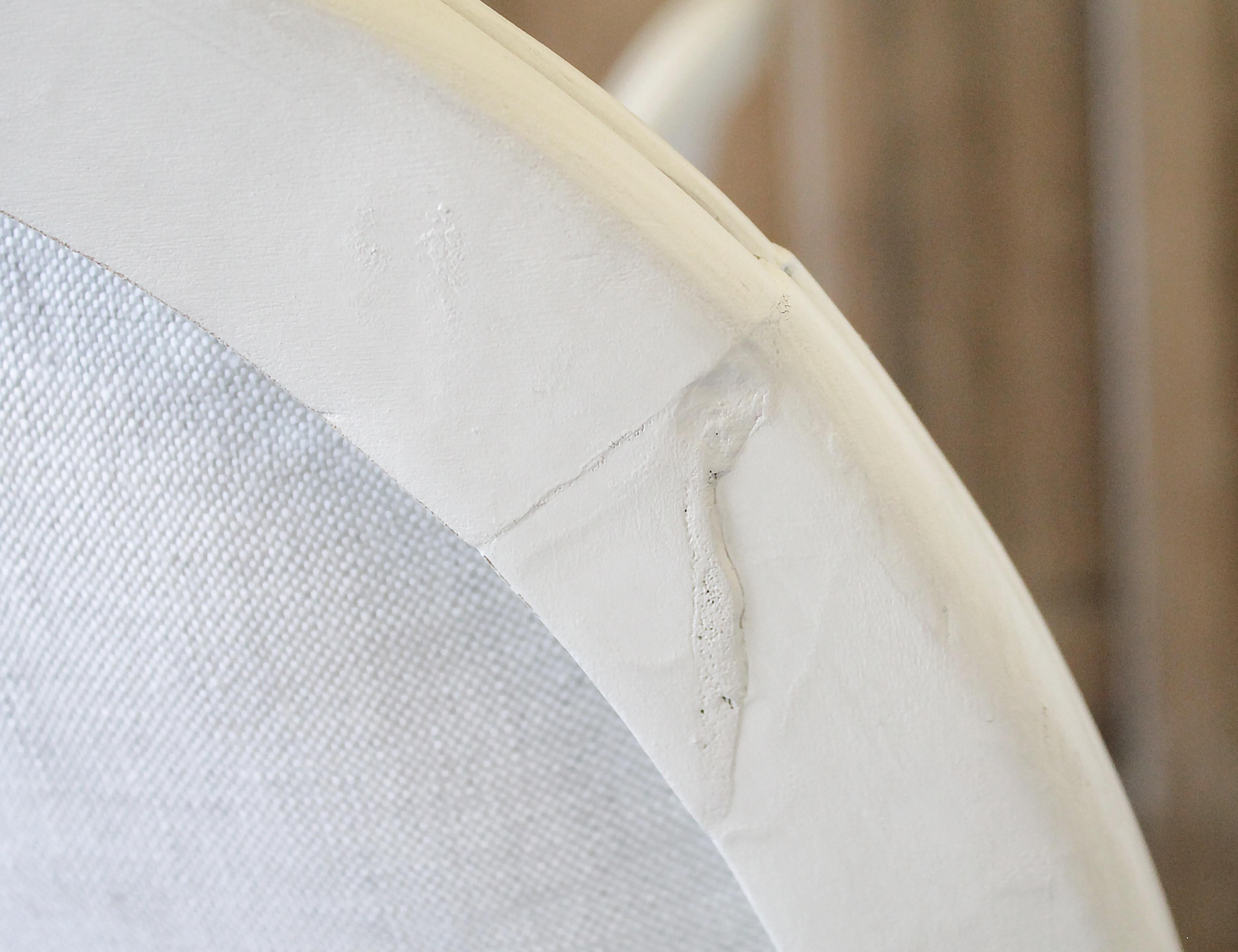 Linen Set of 6 Louis XVI Style White Painted and Upholstered Dining Chairs