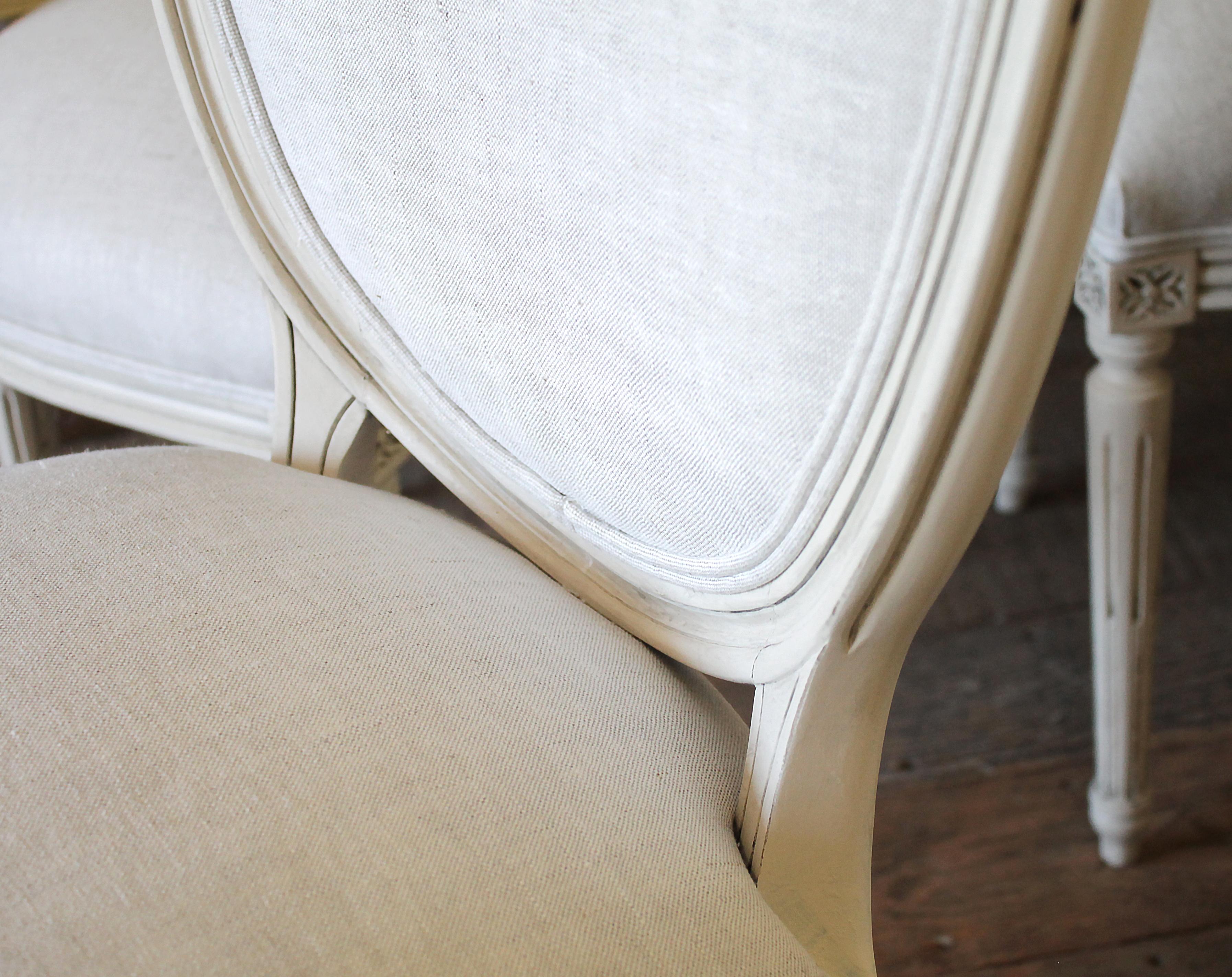 Set of 6 Louis XVI Style White Painted and Upholstered Dining Chairs 1