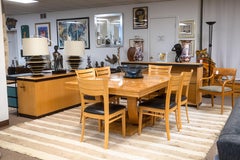 Set of 6 Lowenstein Blonde Wood and Black Leather Vintage Dining Chairs