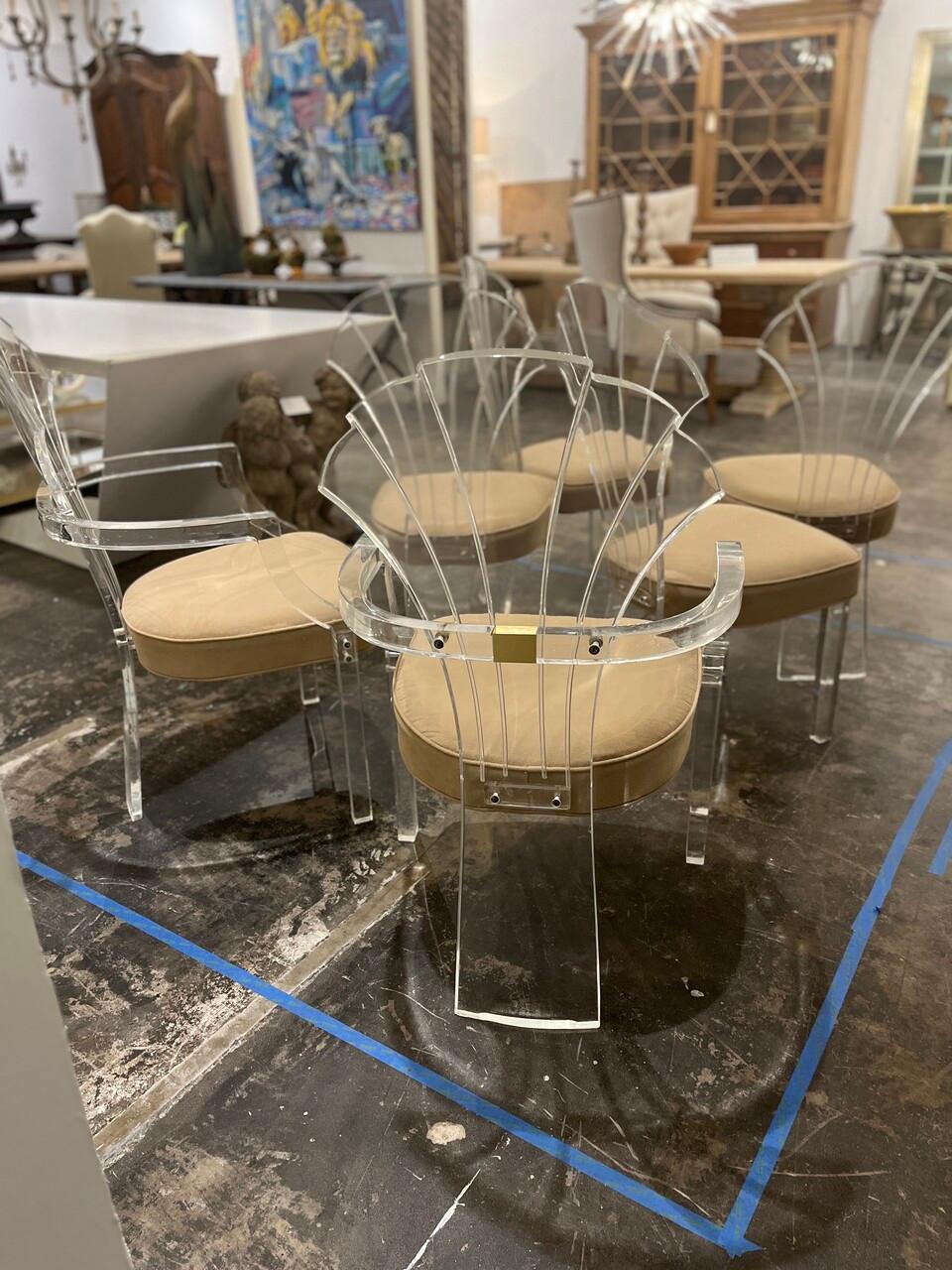Mid-Century Modern Set of 6 Lucite Hill Mfg. Art Deco Style Dining Chairs
