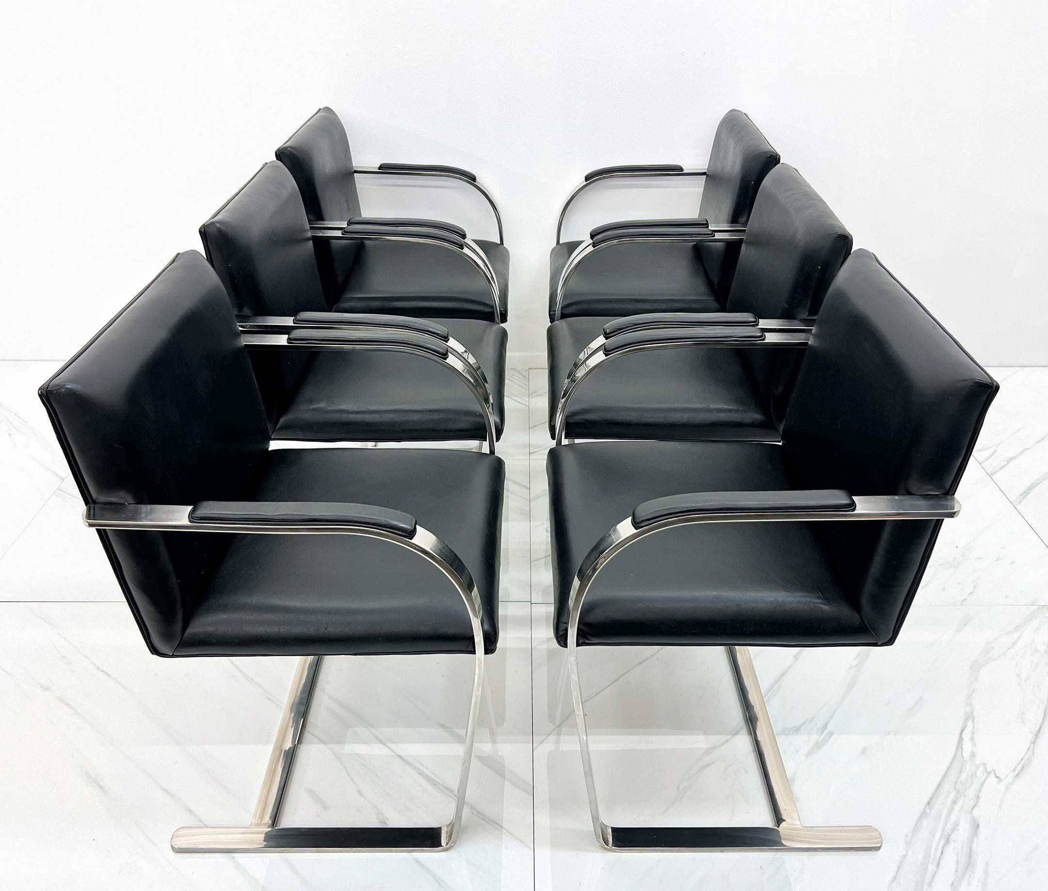 Set of 6 Ludwig Mies van der Rohe Brno Chairs in Black Leather, Knoll For Sale 5