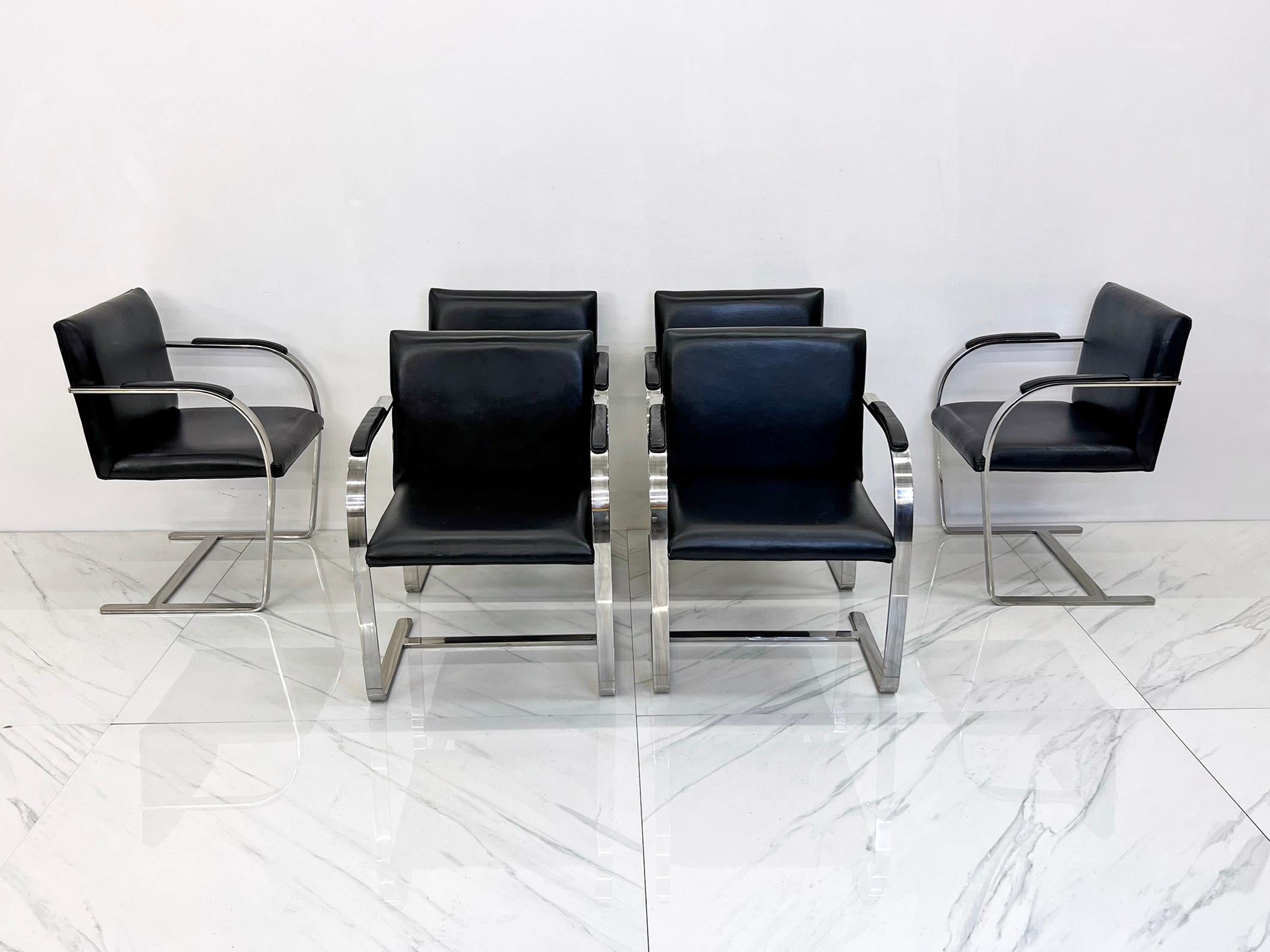 Set of 6 Ludwig Mies van der Rohe Brno Chairs in Black Leather, Knoll For Sale 6