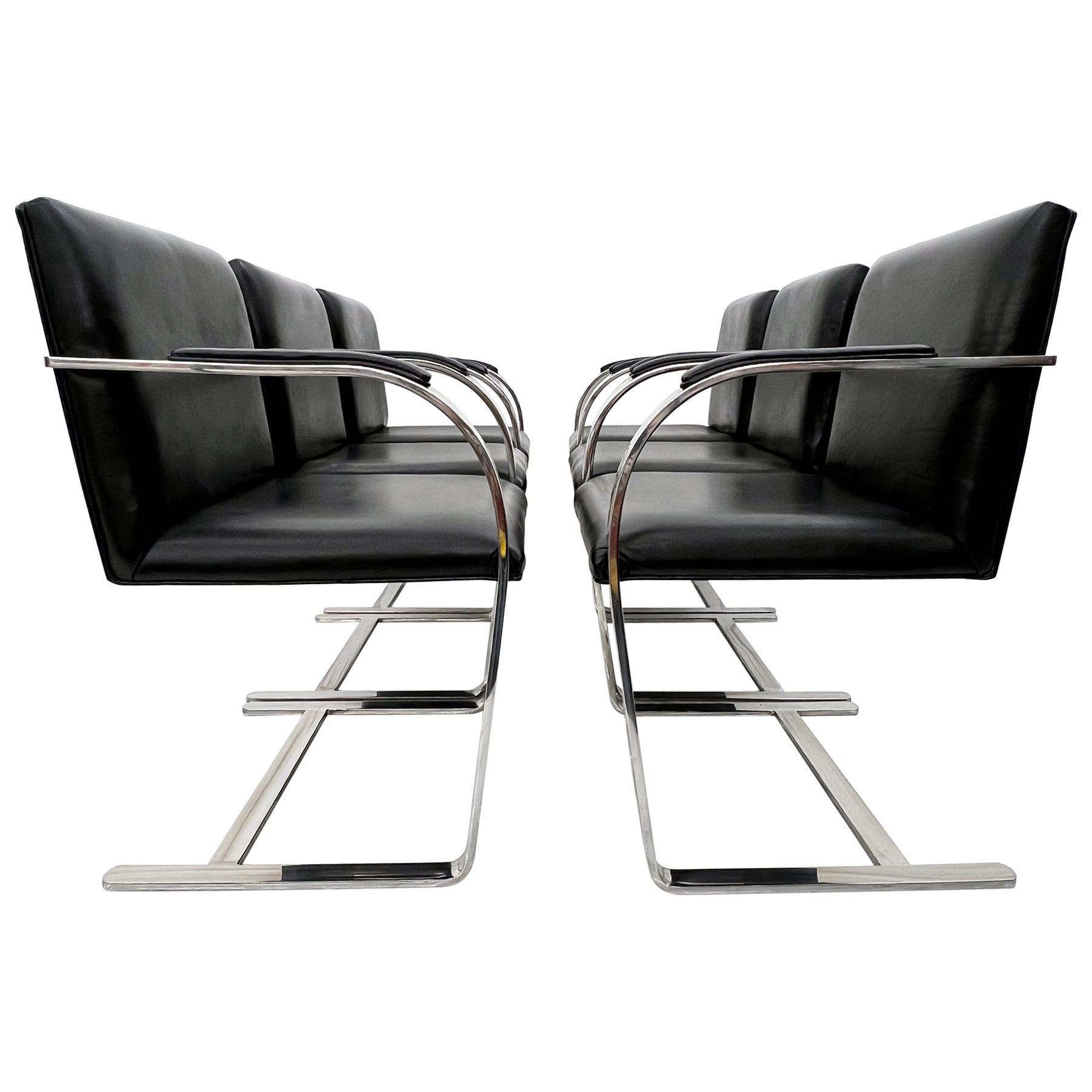Satz von 6 Ludwig Mies van der Rohe Brno-Stühlen aus schwarzem Leder, Knoll