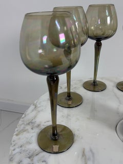 Set of 6 Luminescent Smoke-Gray Wine Glasses, 1940s