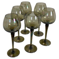 Set of 6 Luminescent Smoke-Gray Wine Glasses, 1940s