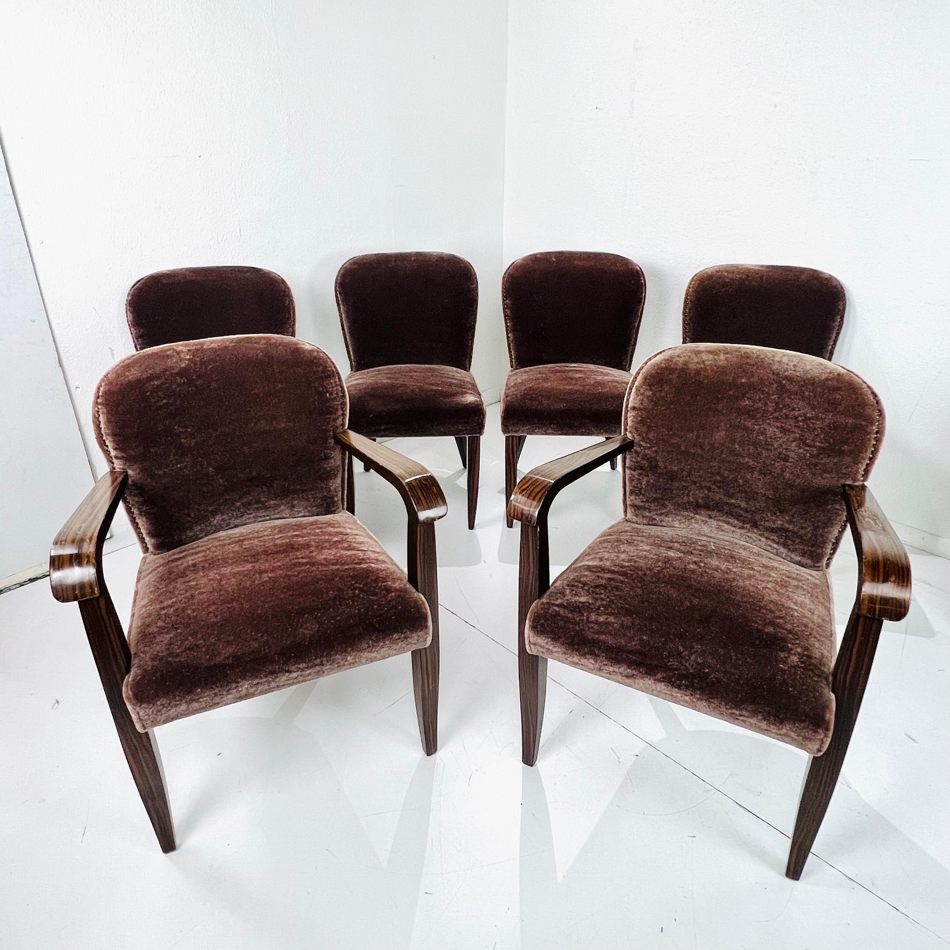 Mid-20th Century Set of 6 Macassar Art Deco Dining Chairs