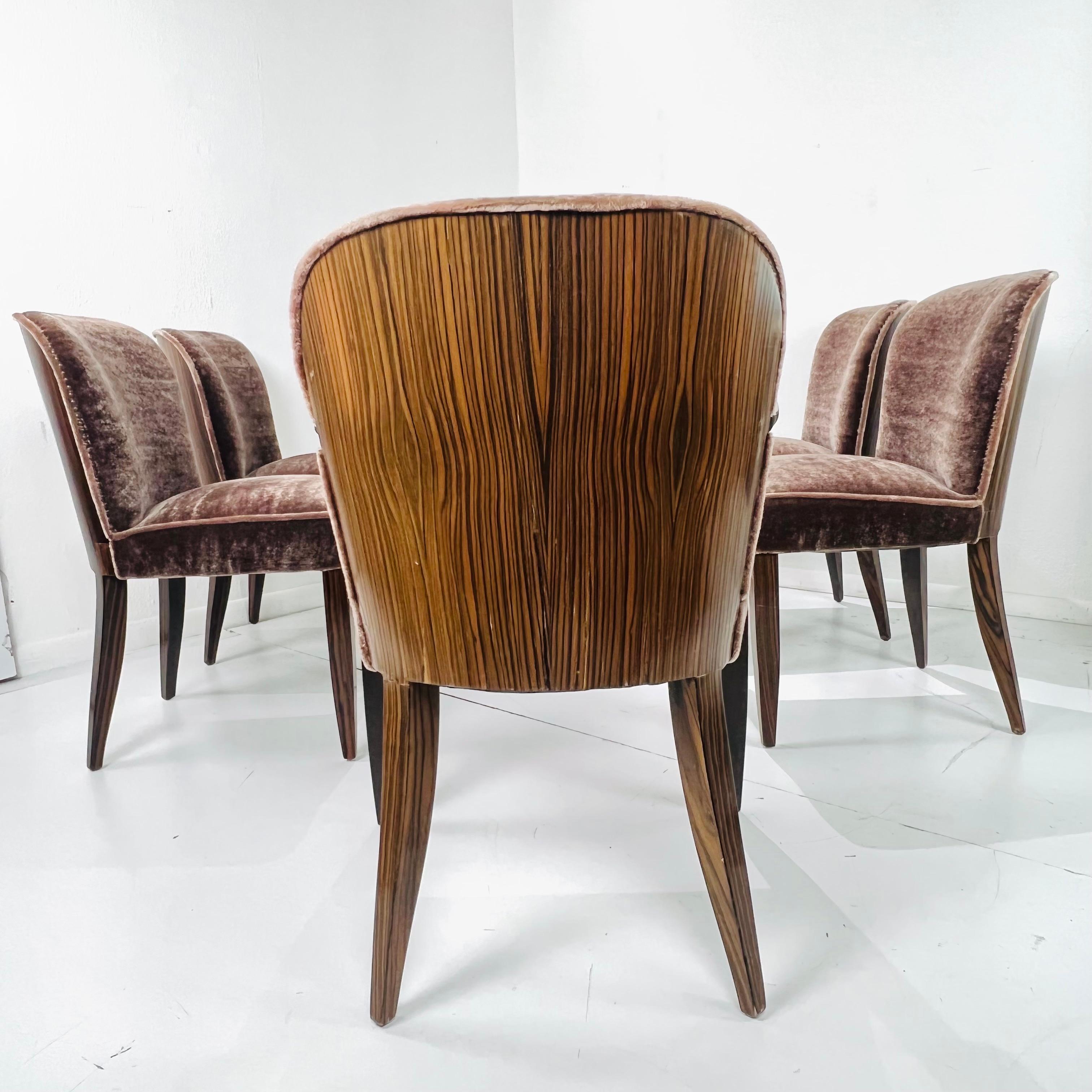 Mohair Set of 6 Macassar Art Deco Dining Chairs