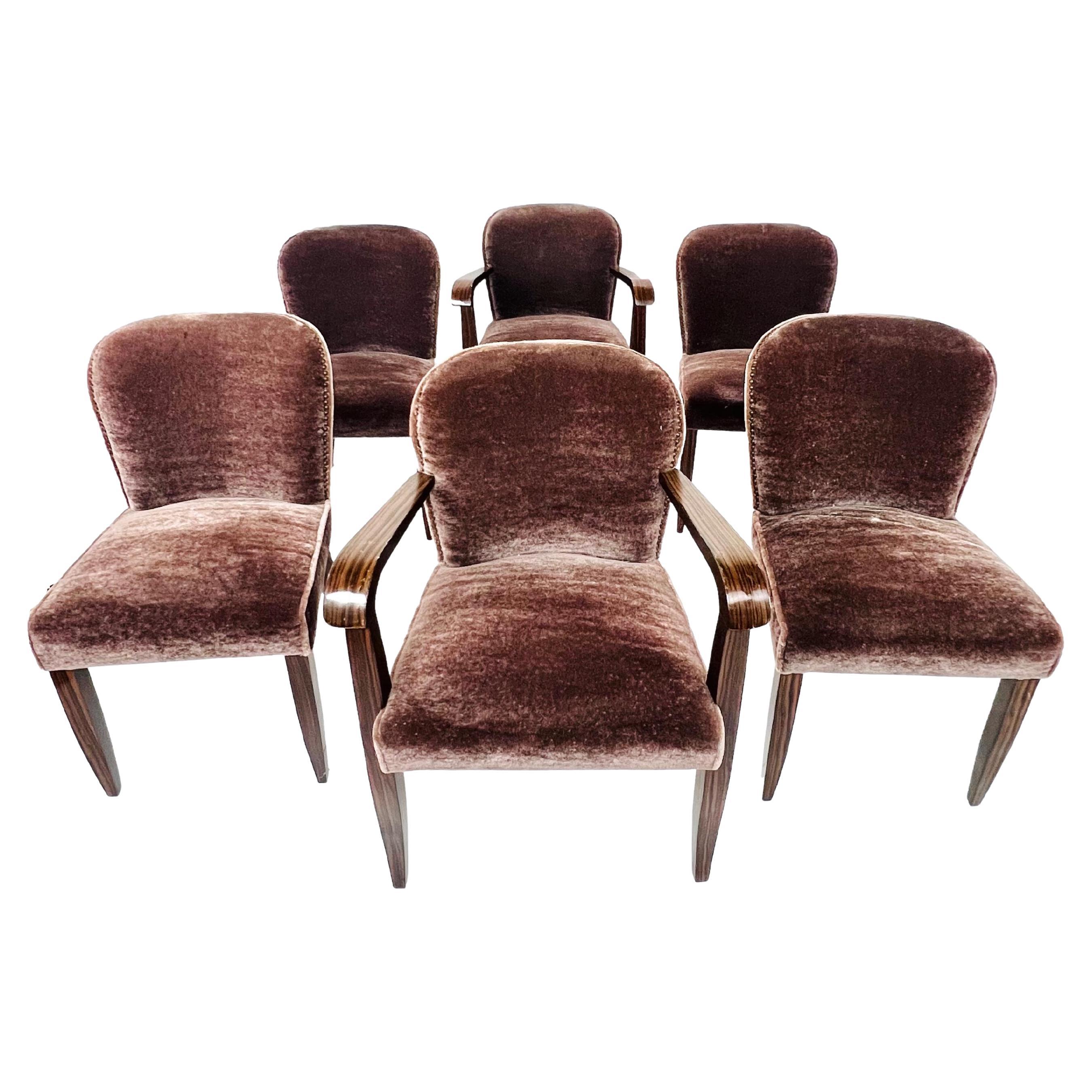 Set of 6 Macassar Art Deco Dining Chairs
