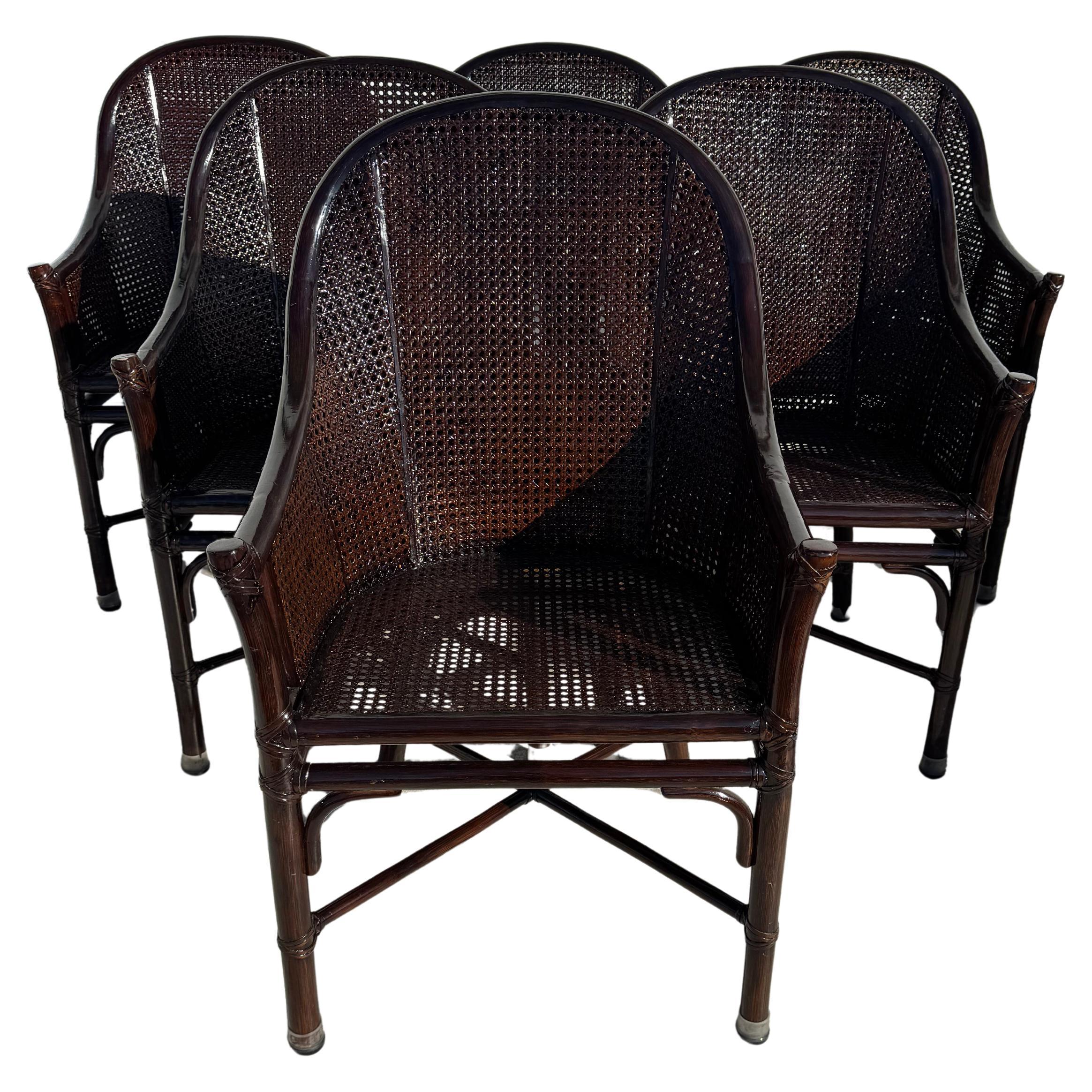 Set di 6 sedie da pranzo in bambù e canna di Maguire in noce scuro in vendita