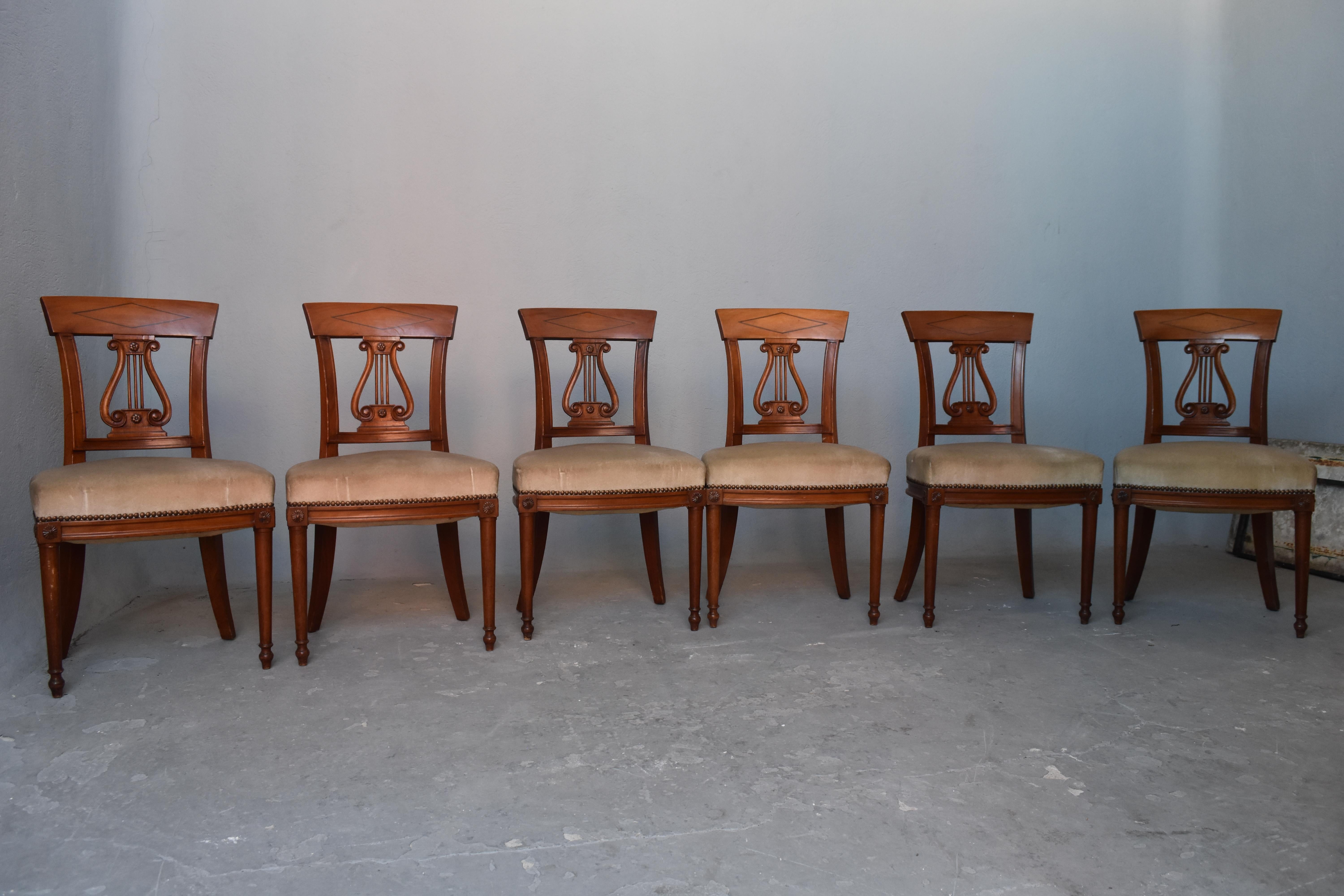 Set of 6 Mahogany Chairs Restauration Style For Sale 3