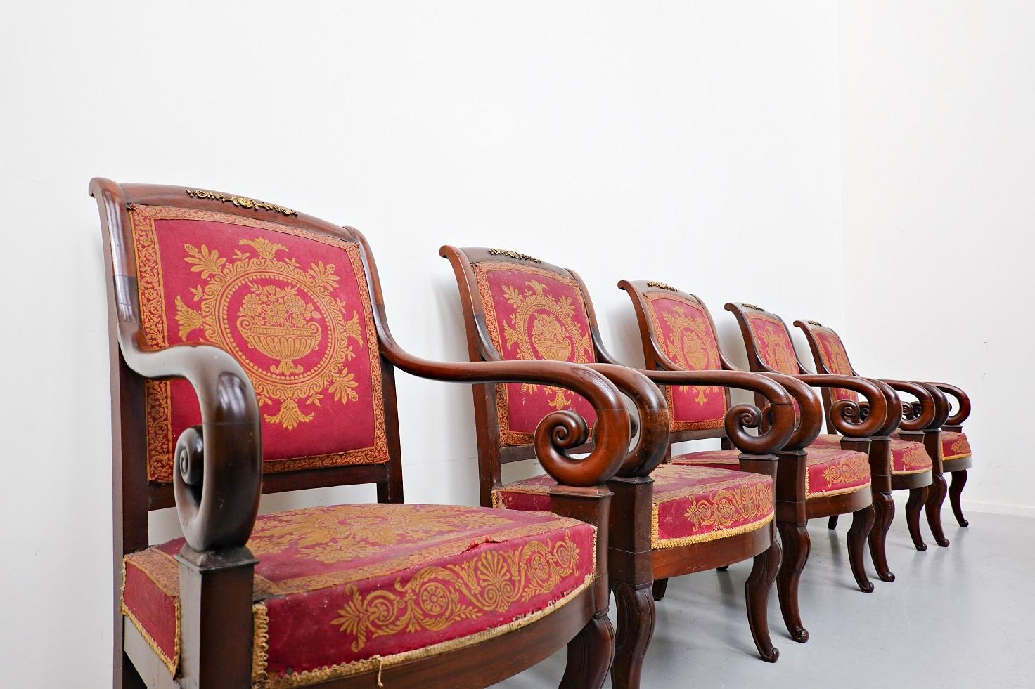 Set of 6 mahogany Charles X armchairs.