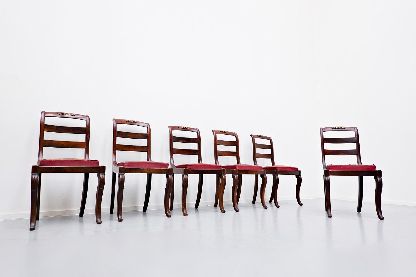 Belgian Set of 6 Mahogany Charles X Chairs For Sale