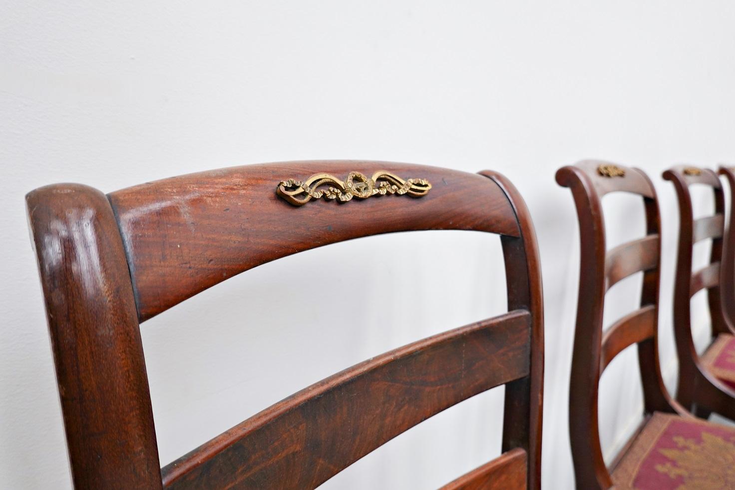 Set of 6 Mahogany Charles X Chairs In Fair Condition For Sale In Brussels, BE