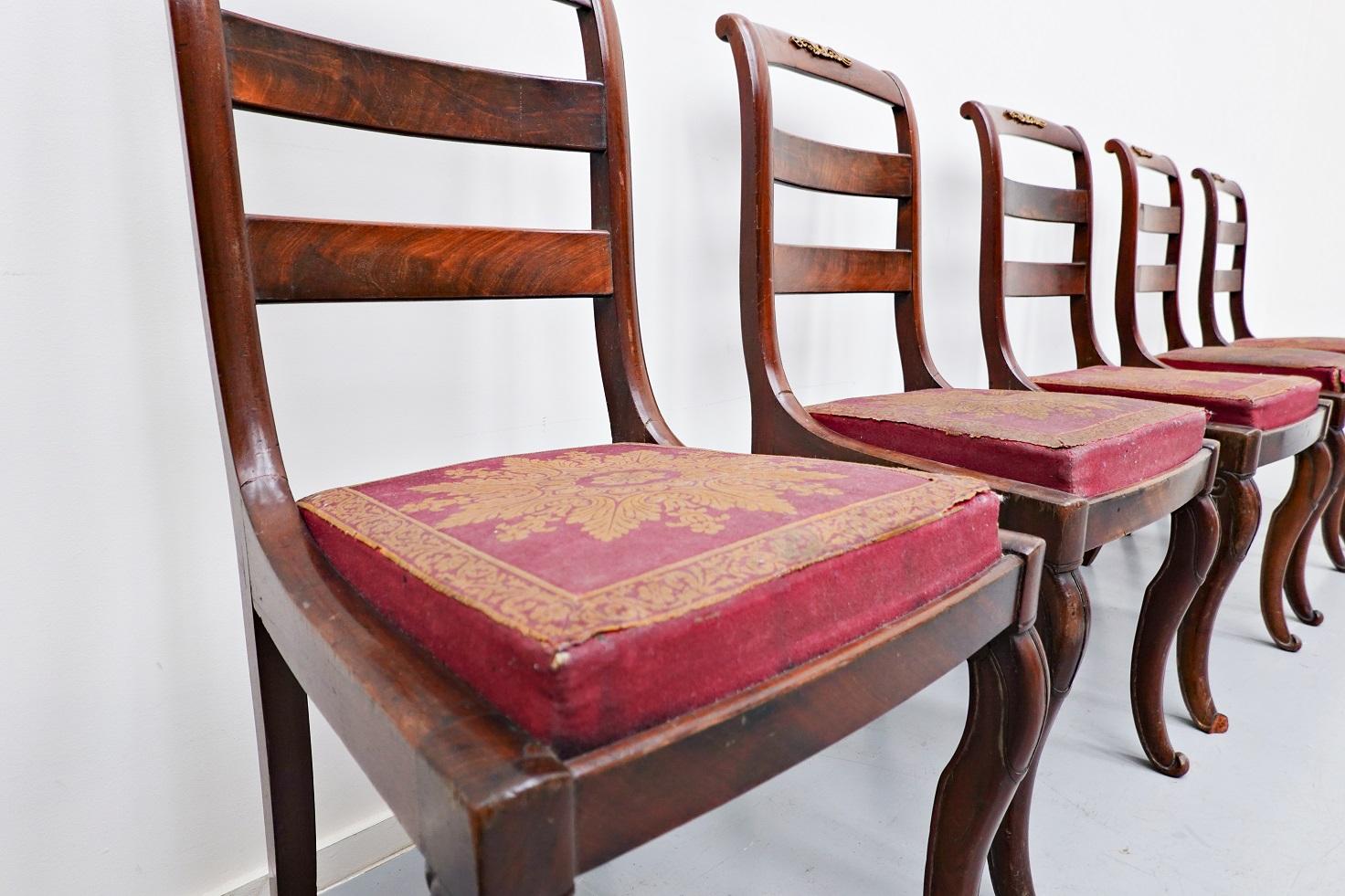 18th Century and Earlier Set of 6 Mahogany Charles X Chairs For Sale