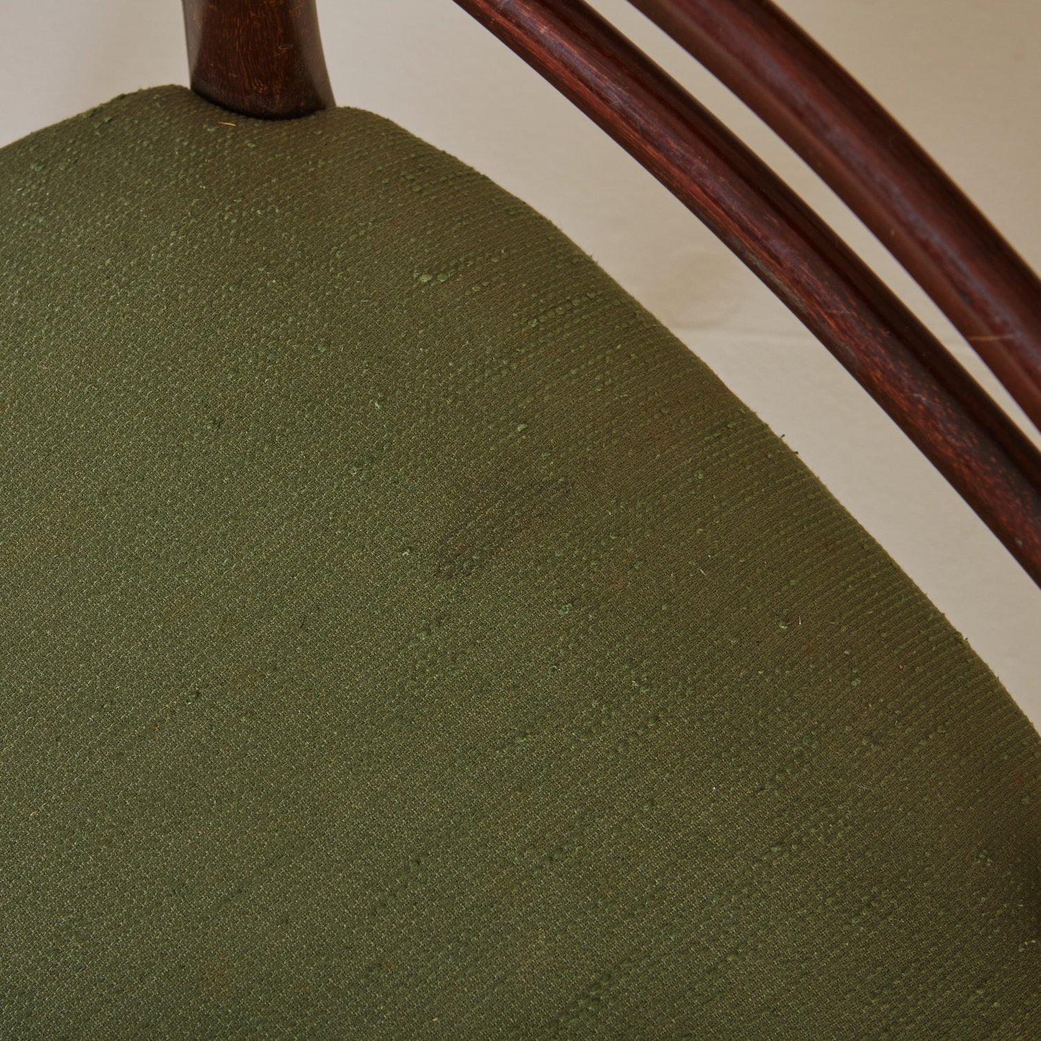 Set of 6 Mahogany Dining Chairs in Green Fabric, France 20th Century 3