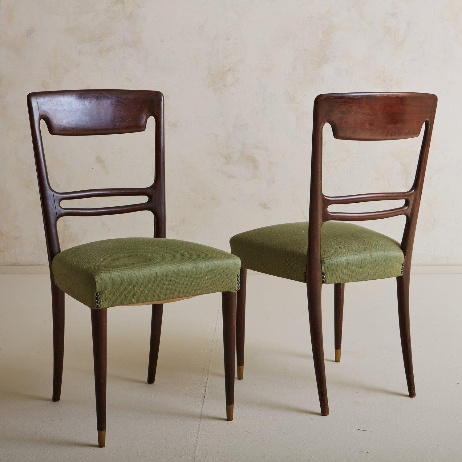 Set of 6 Mahogany Dining Chairs in Green Fabric, France 20th Century 2