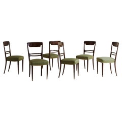 Set of 6 Mahogany Dining Chairs in Green Fabric, France 20th Century