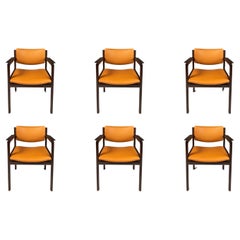 Set of 6 Mahogany & Leather Arm Chairs, by Danish Overseas Imports, c. 1960's