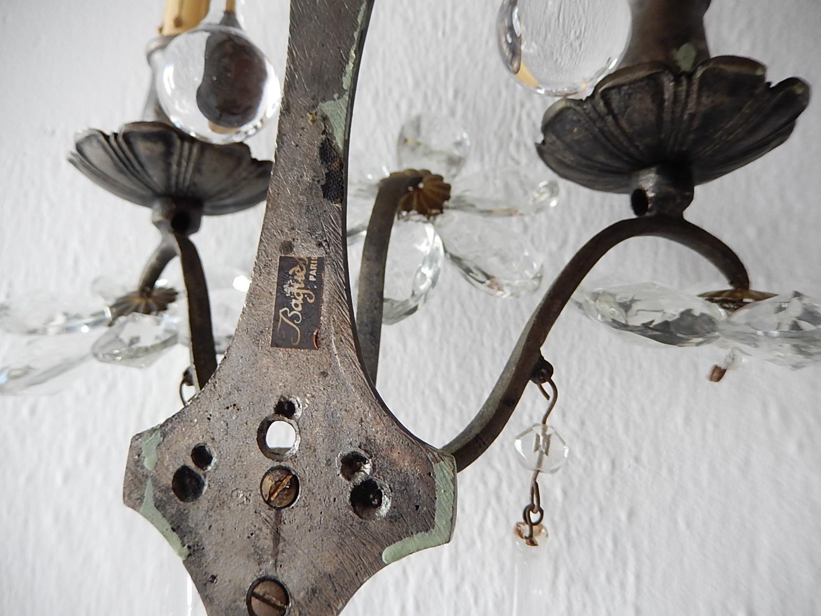 Set of 6 Maison Baguès Signed Crystal Flowers Sconces, circa 1940 4